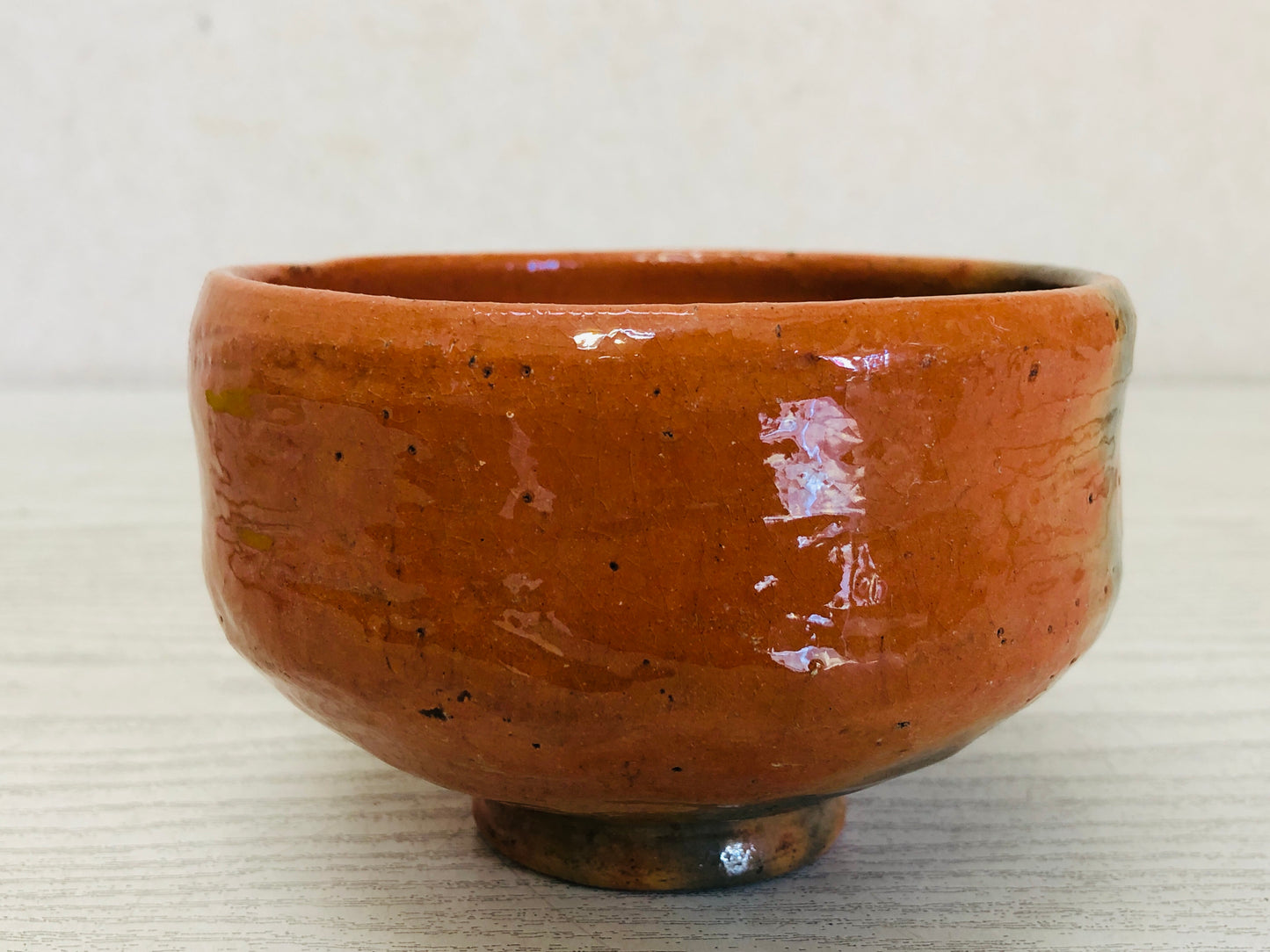 Y3517 CHAWAN Raku-ware Red signed Japan tea ceremony bowl antique vintage