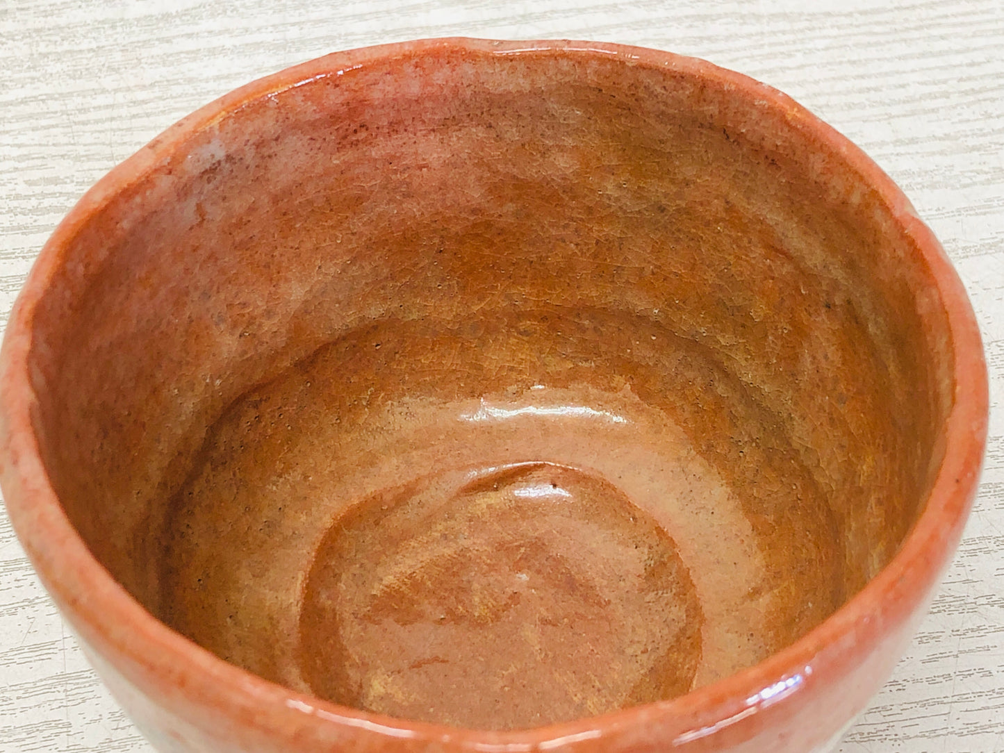 Y3519 CHAWAN Raku-ware Red signed books Japan tea ceremony bowl antique vintage