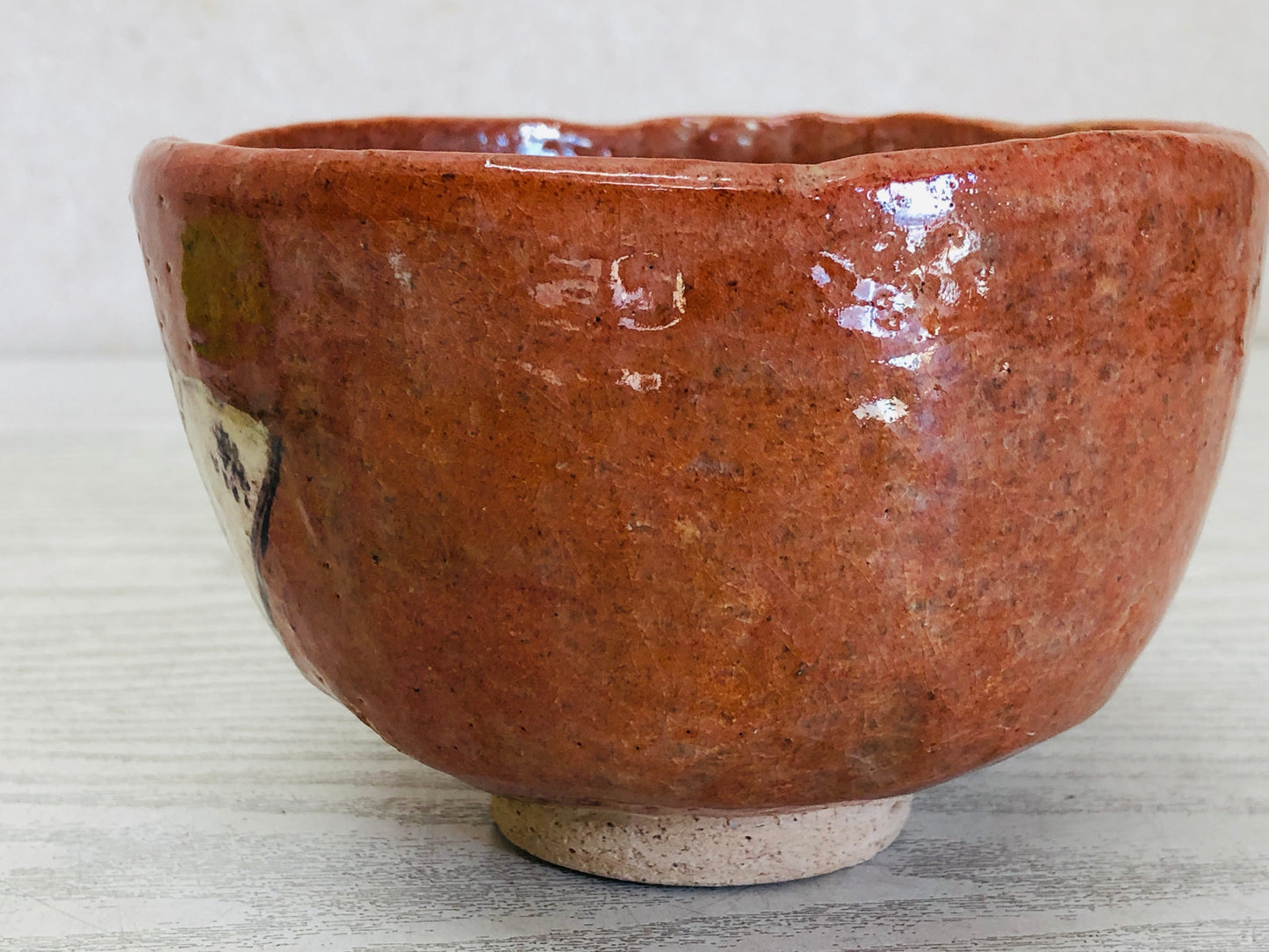 Y3519 CHAWAN Raku-ware Red signed books Japan tea ceremony bowl antique vintage
