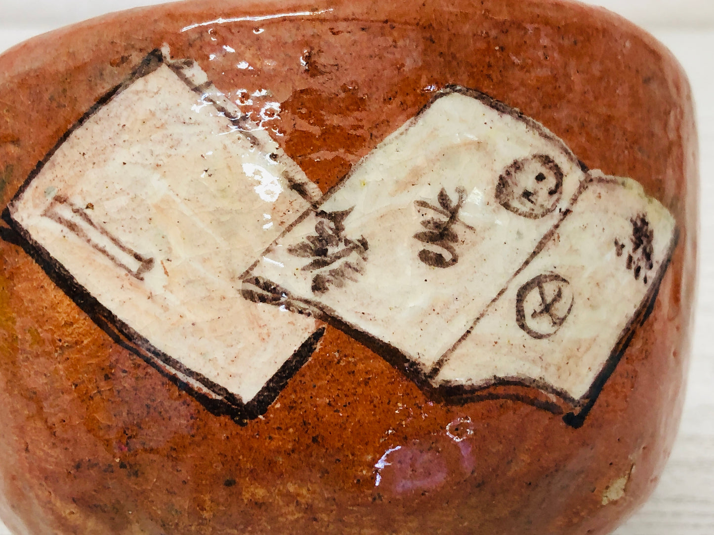 Y3519 CHAWAN Raku-ware Red signed books Japan tea ceremony bowl antique vintage