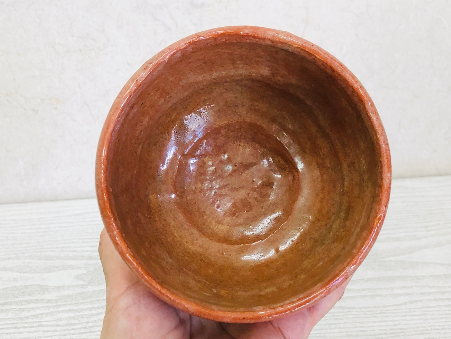 Y3519 CHAWAN Raku-ware Red signed books Japan tea ceremony bowl antique vintage