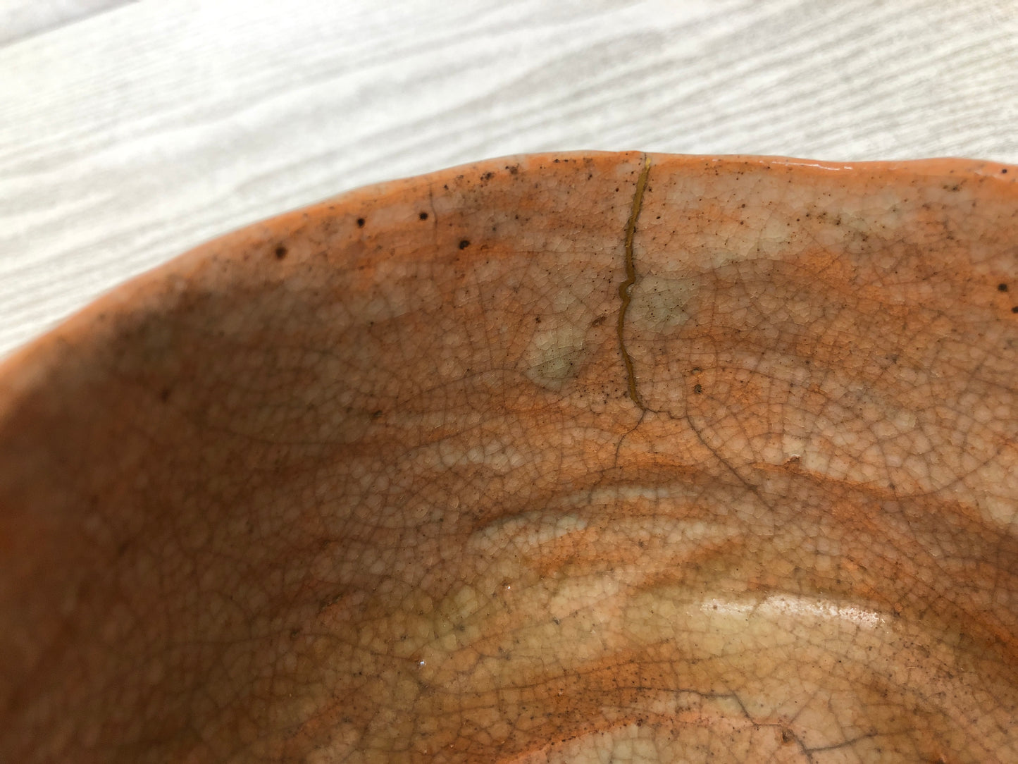 Y3533 CHAWAN Raku-ware Red signed box kintsugi clamp Japan tea ceremony antique