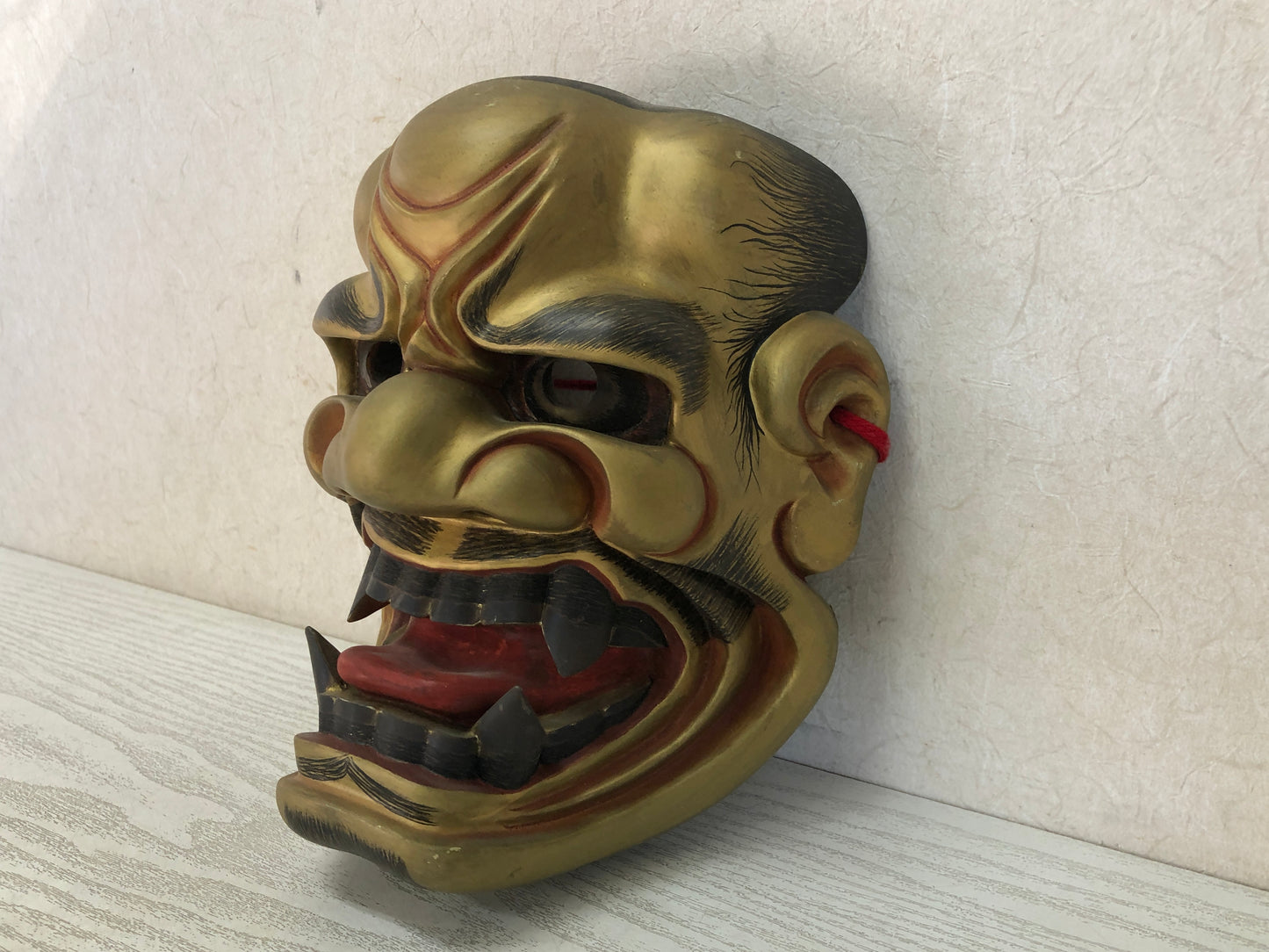 Y3592 NOH MASK Shishiguchi wood carving signed Japan antique omen vintage
