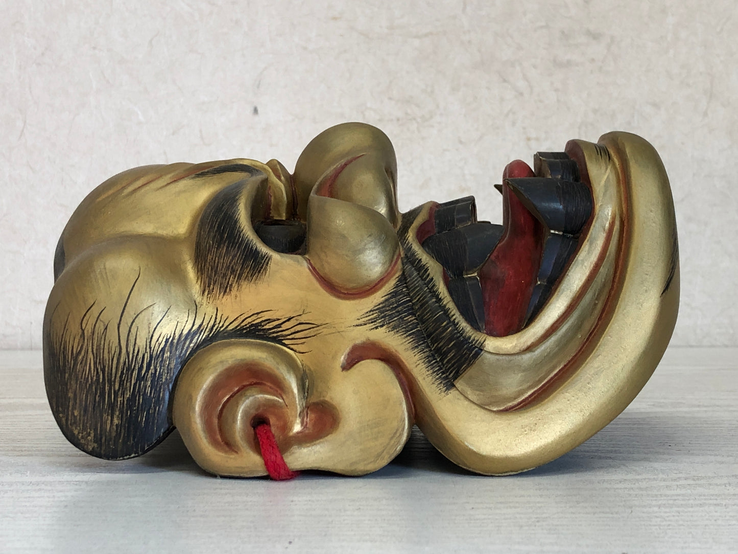 Y3592 NOH MASK Shishiguchi wood carving signed Japan antique omen vintage