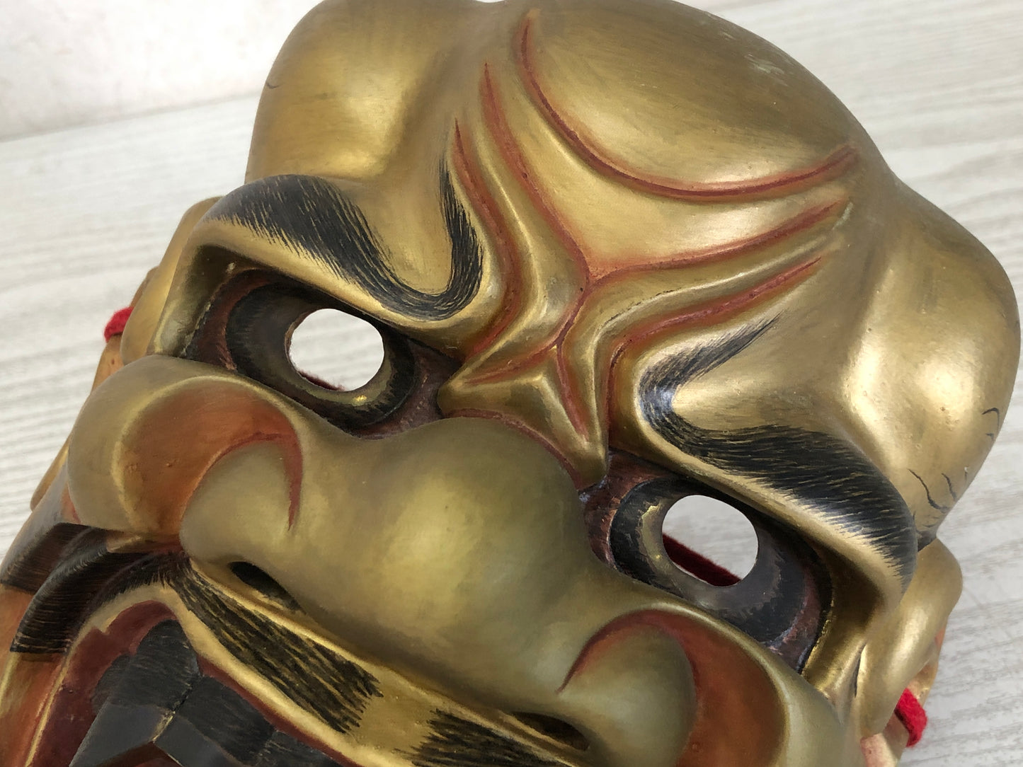 Y3592 NOH MASK Shishiguchi wood carving signed Japan antique omen vintage