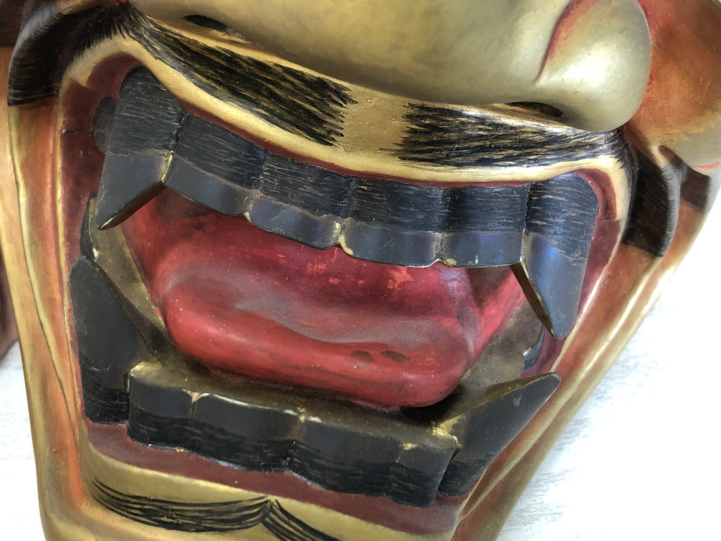 Y3592 NOH MASK Shishiguchi wood carving signed Japan antique omen vintage