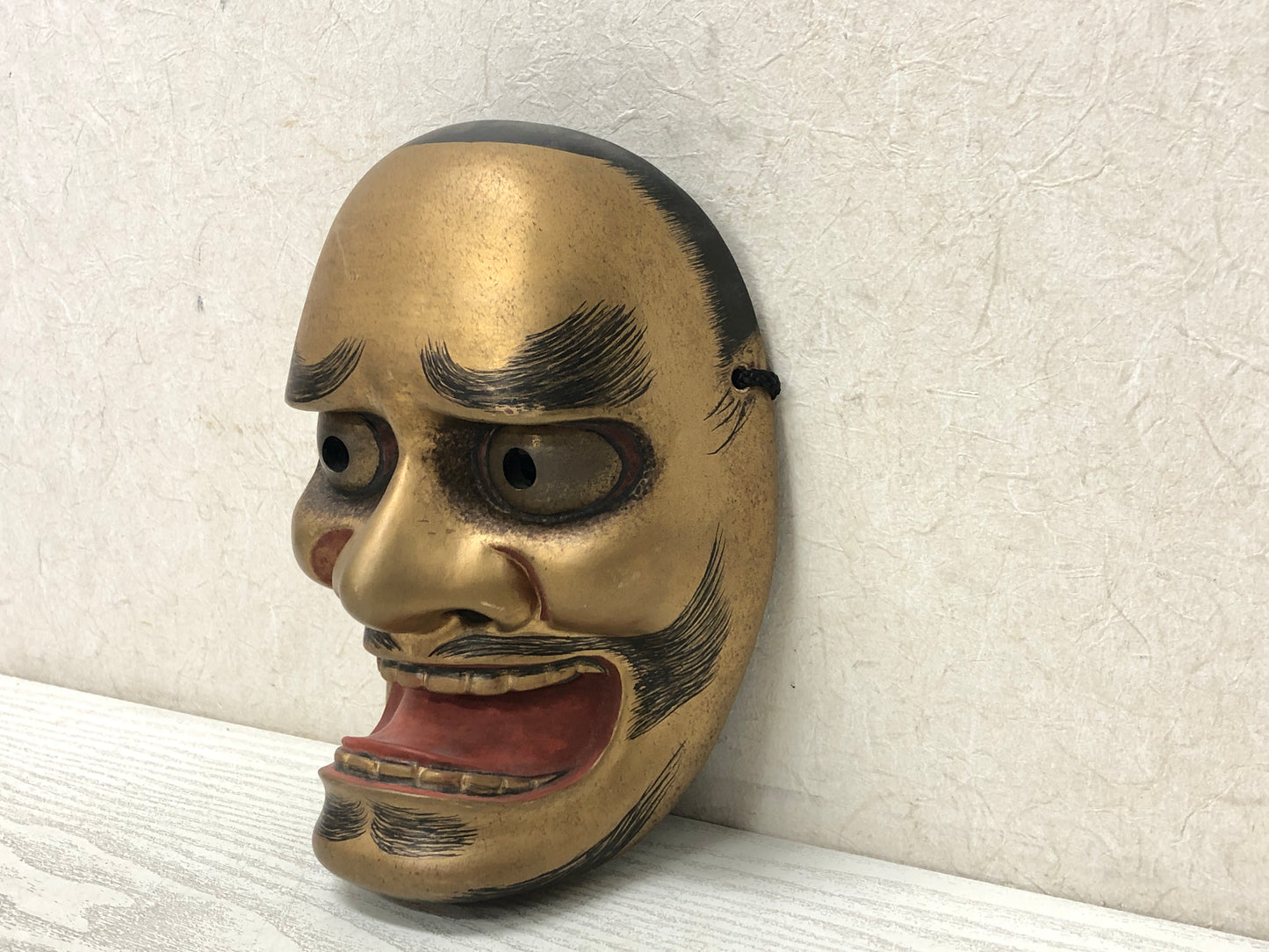 Y3594 NOH MASK Kurohige wood carving signed Japan antique omen vintage men