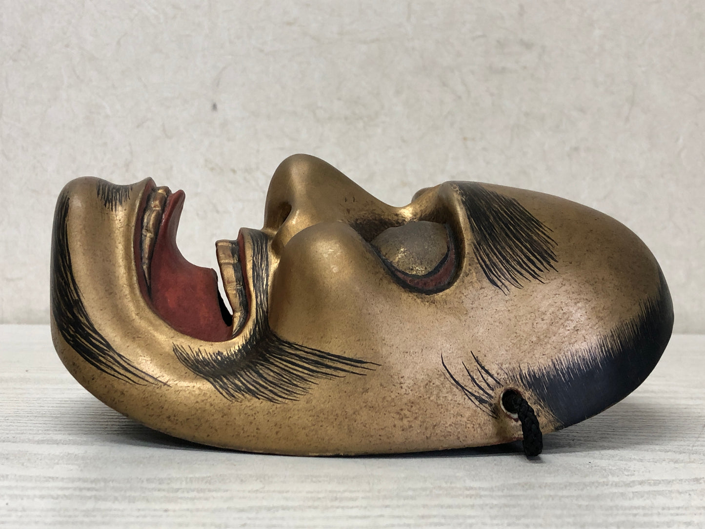 Y3594 NOH MASK Kurohige wood carving signed Japan antique omen vintage men