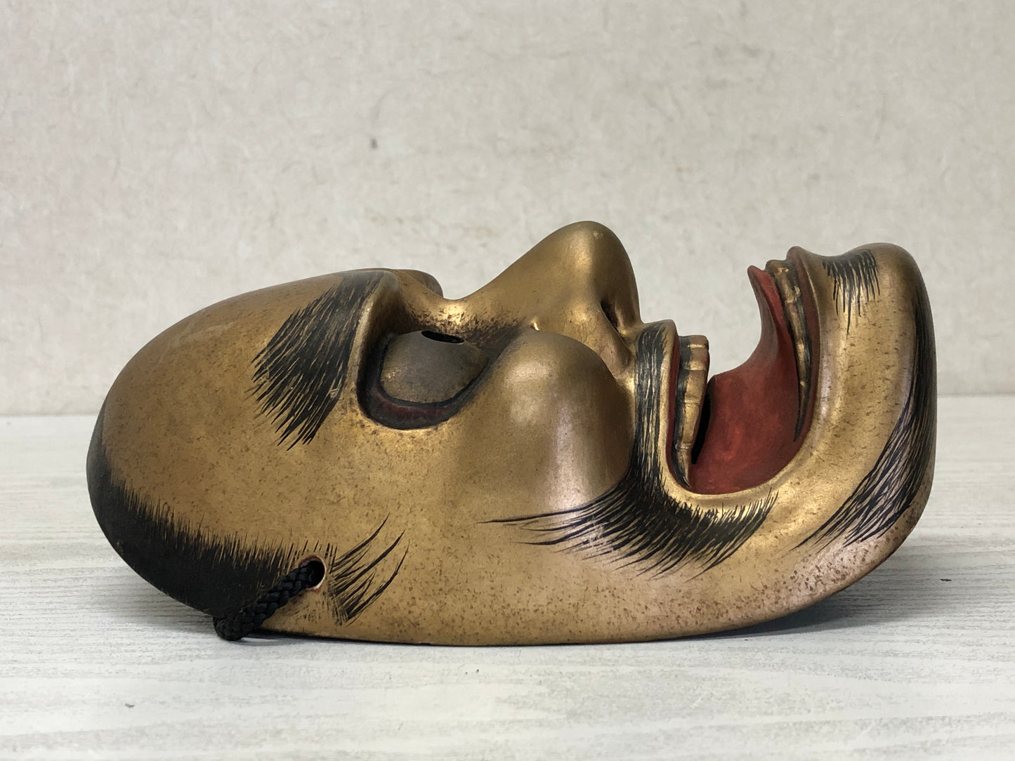 Y3594 NOH MASK Kurohige wood carving signed Japan antique omen vintage men
