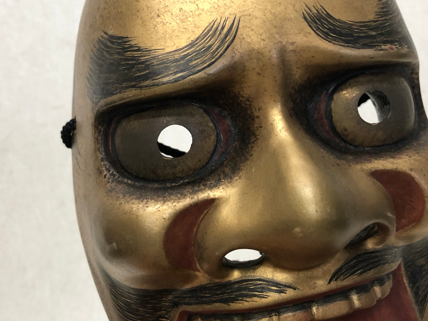 Y3594 NOH MASK Kurohige wood carving signed Japan antique omen vintage men