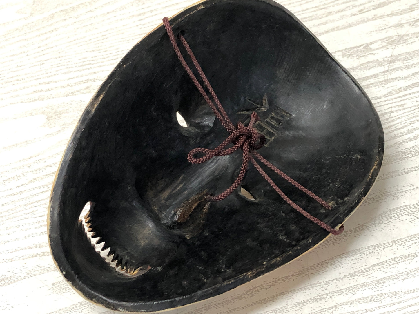 Y3597 NOH MASK Monster wood carving signed Japan antique men vintage dance drama
