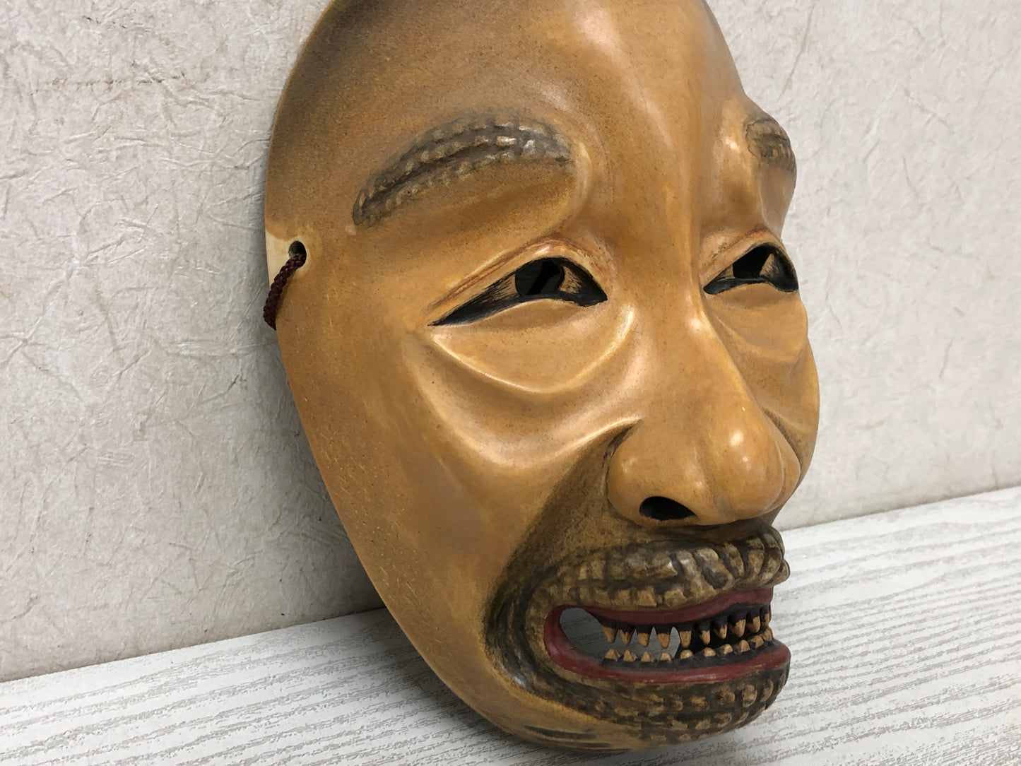 Y3597 NOH MASK Monster wood carving signed Japan antique men vintage dance drama