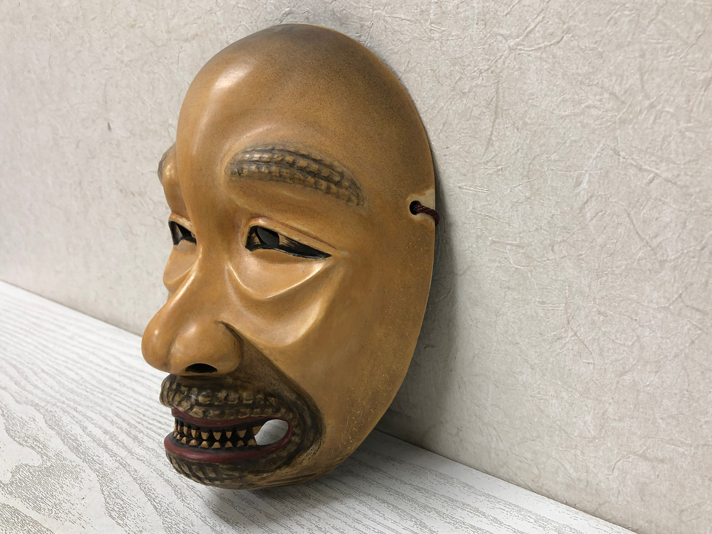 Y3597 NOH MASK Monster wood carving signed Japan antique men vintage dance drama