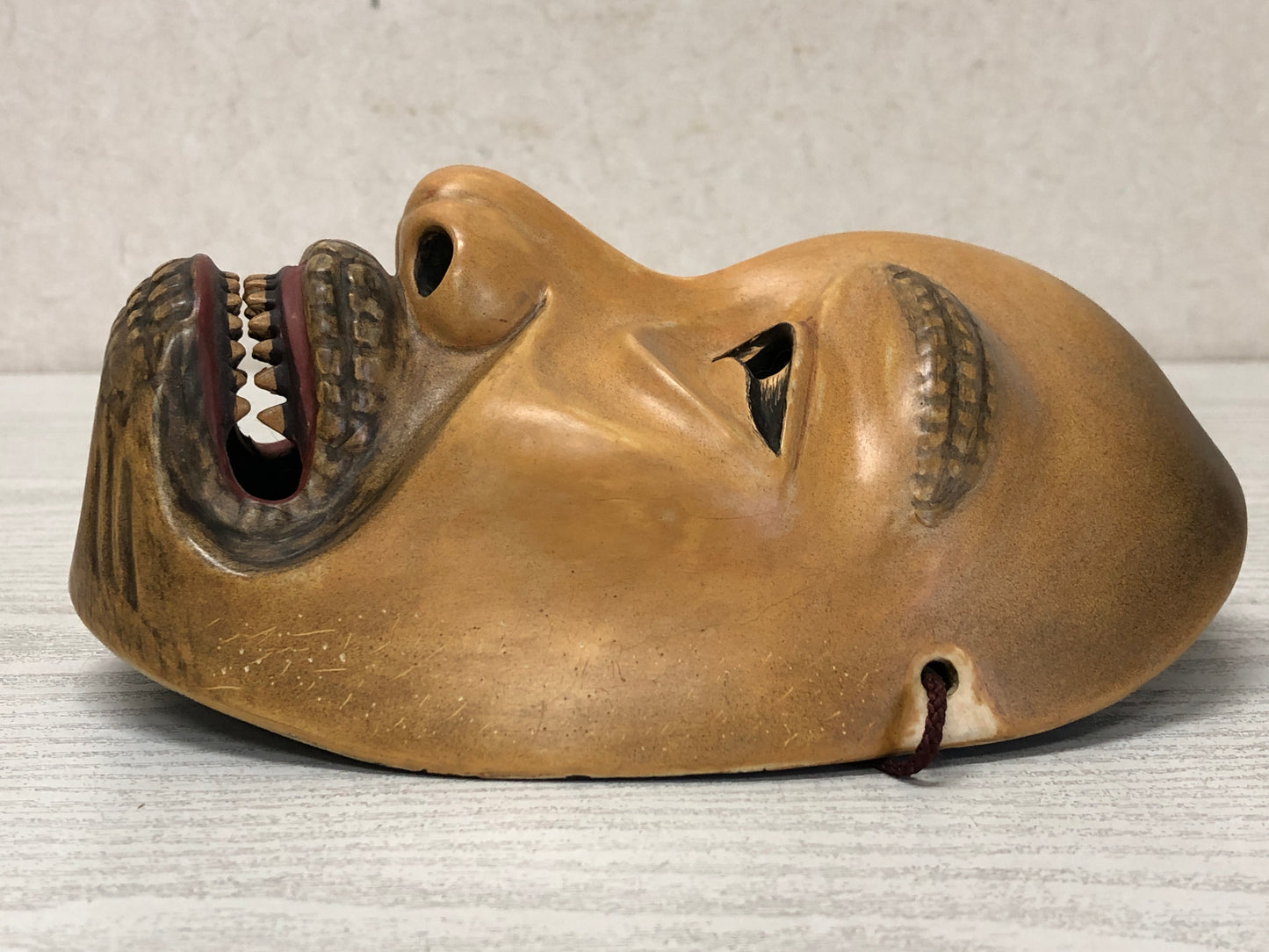 Y3597 NOH MASK Monster wood carving signed Japan antique men vintage dance drama