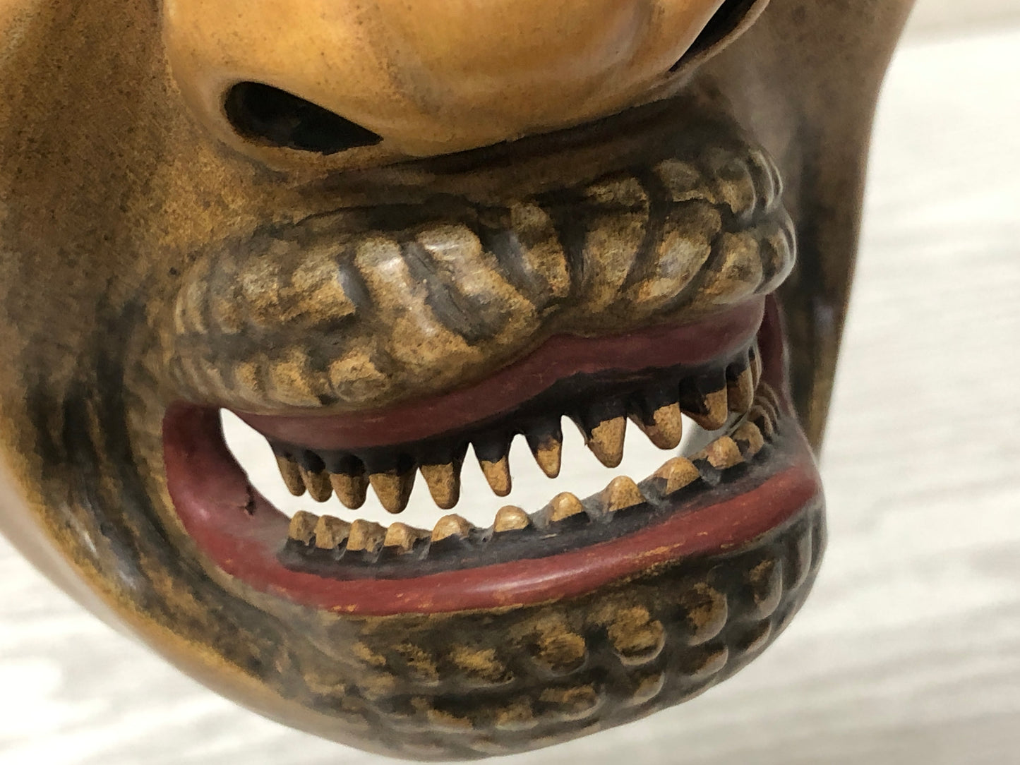 Y3597 NOH MASK Monster wood carving signed Japan antique men vintage dance drama