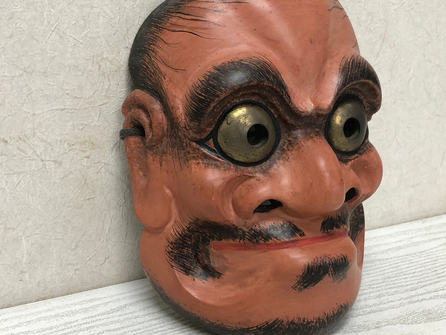 Y3598 NOH MASK Chourei Beshimi wood carving signed Japan antique omen vintage