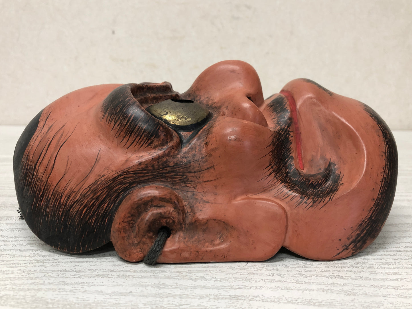 Y3598 NOH MASK Chourei Beshimi wood carving signed Japan antique omen vintage