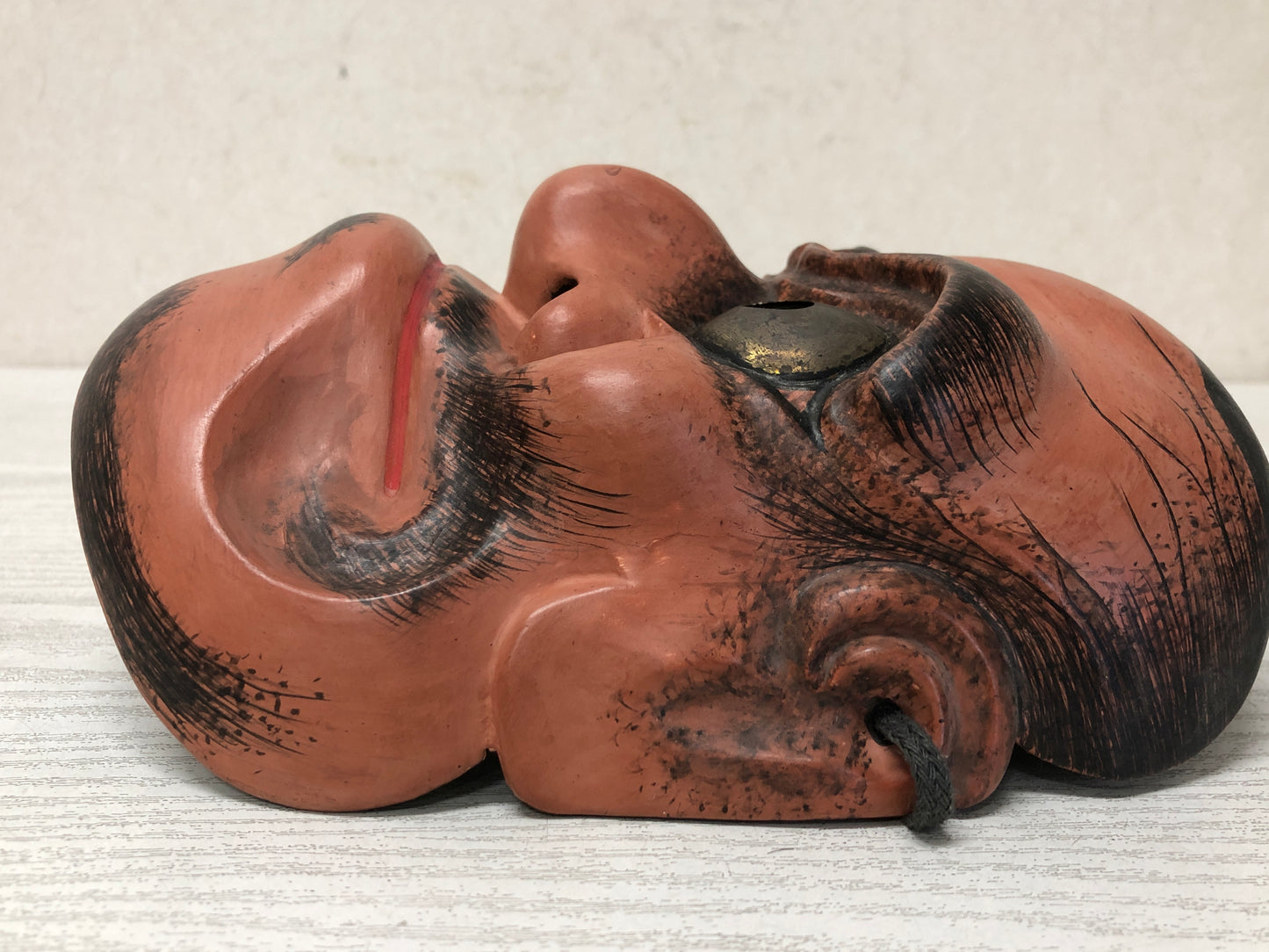 Y3598 NOH MASK Chourei Beshimi wood carving signed Japan antique omen vintage