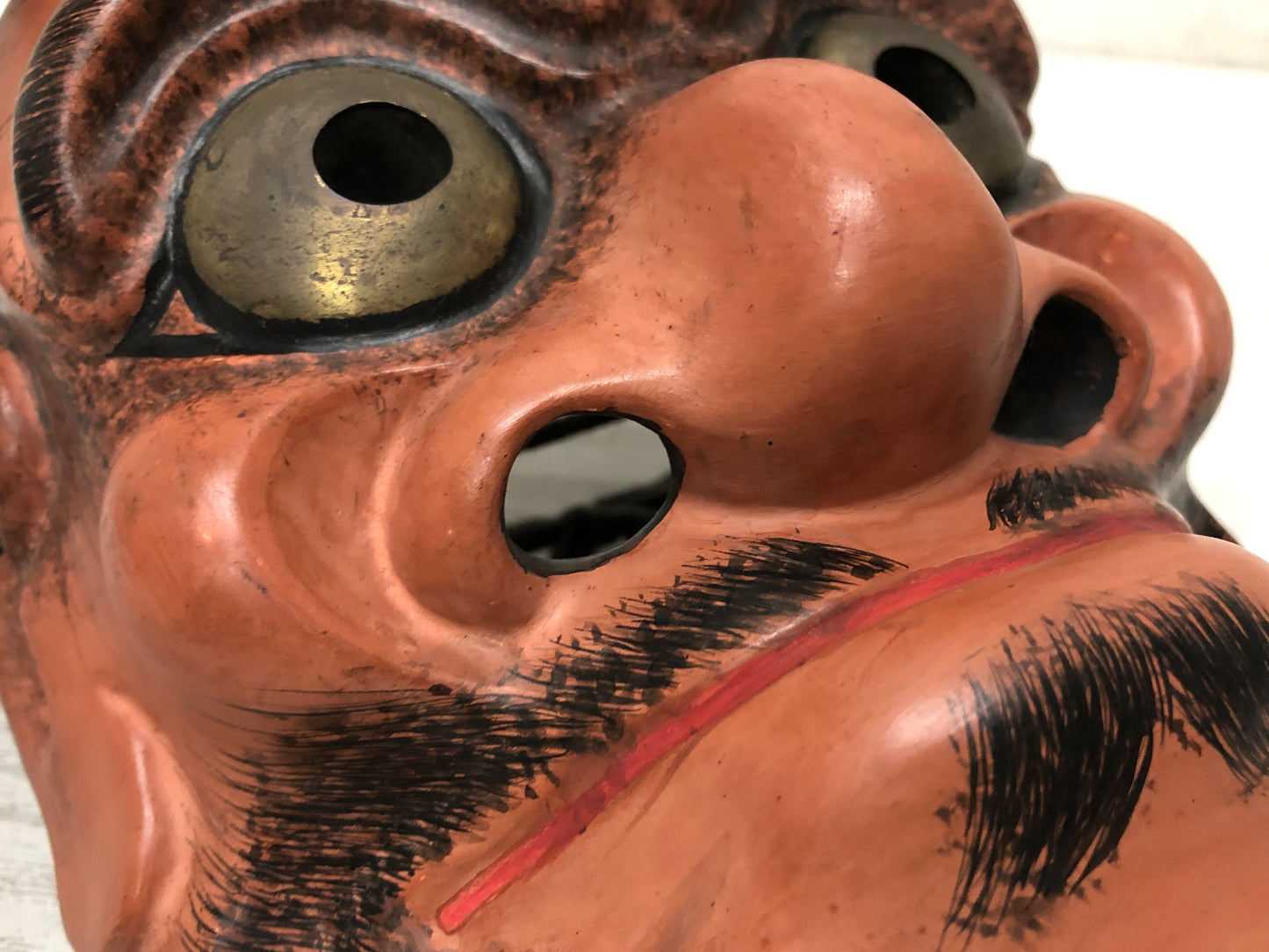 Y3598 NOH MASK Chourei Beshimi wood carving signed Japan antique omen vintage