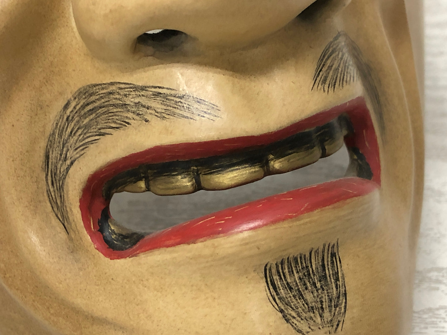 Y3600 NOH MASK Ikkaku Sennin wood carving signed Japan antique omen vintage