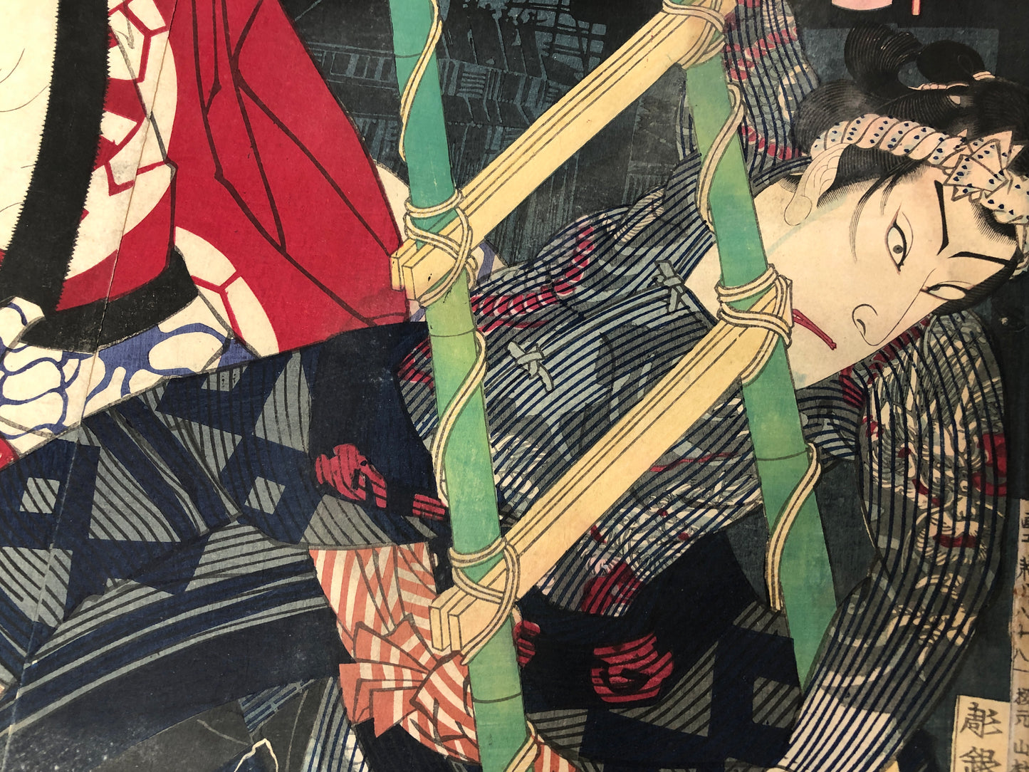Y3631 WOODBLOCK PRINT Kunichika triptych Outlaws of the Marsh Japan Ukiyoe art