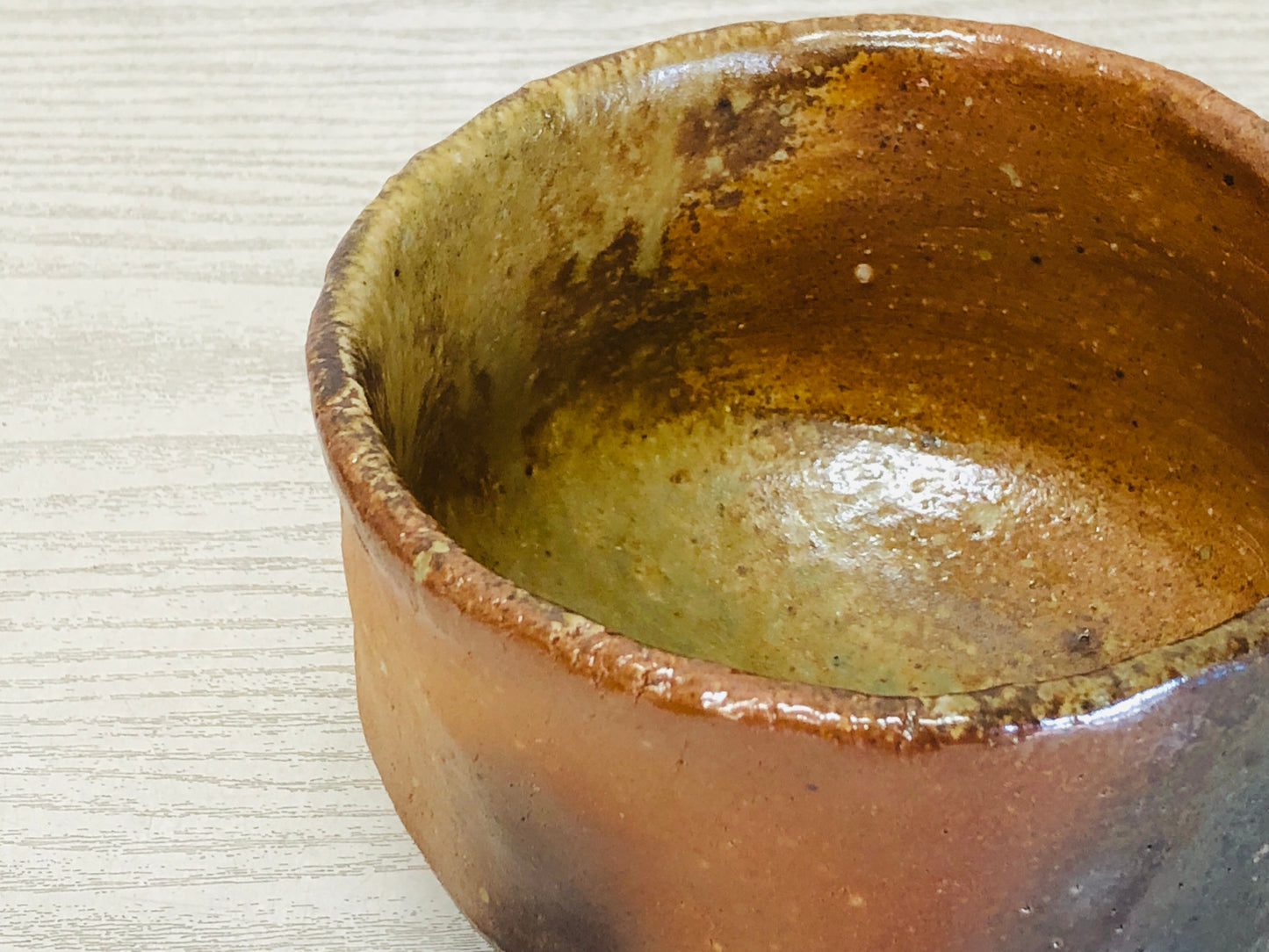 Y3690 CHAWAN Iga-ware signed box Japan antique tea ceremony bowl cup vintage