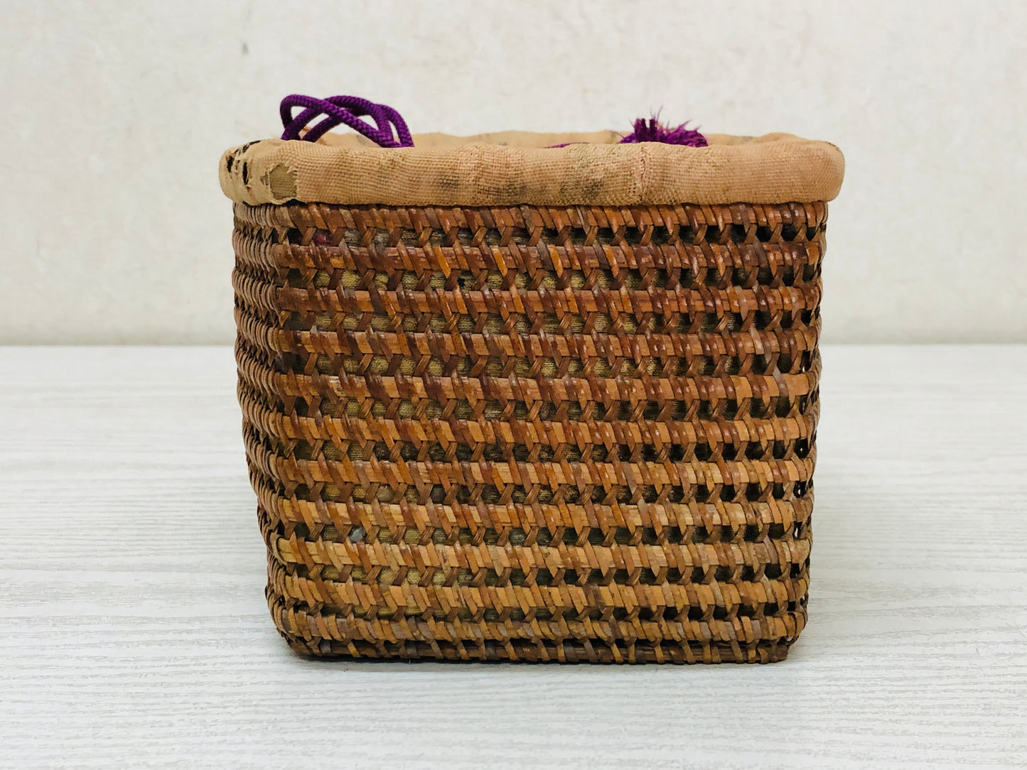 Y3698 Bamboo Woven Basket Travel Tea Ceremony storage case Japan antique vintage