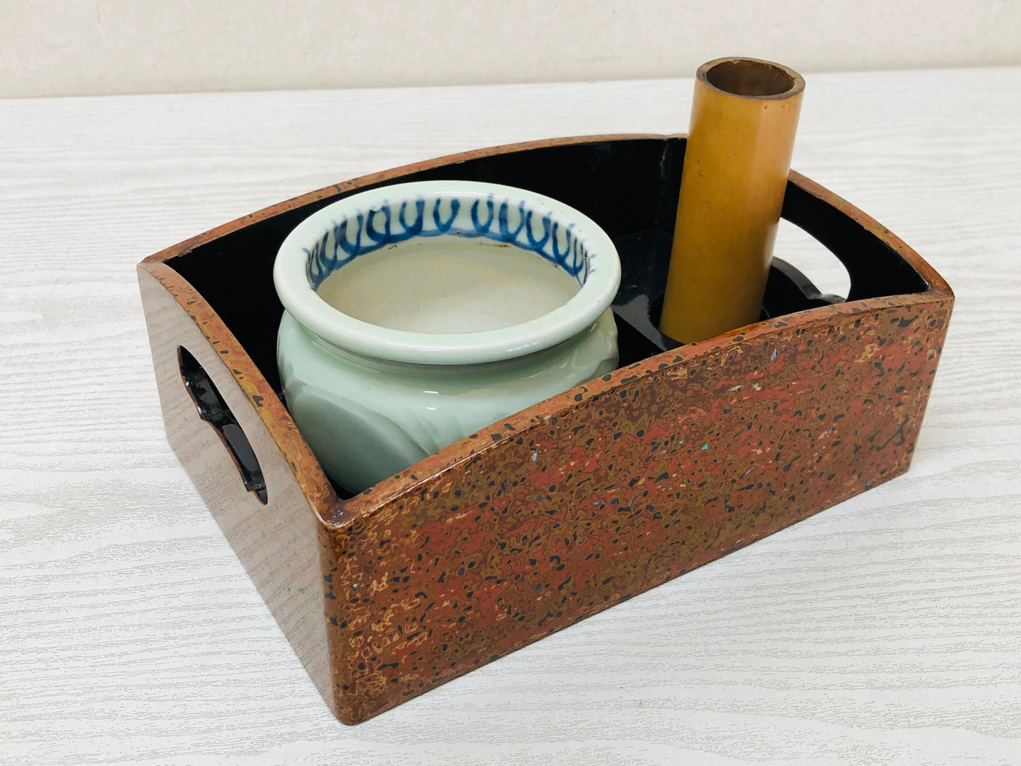 Y3699 TRAY Wakasa lacquer tobacco OBON OZEN Japanese antique Japan vintage