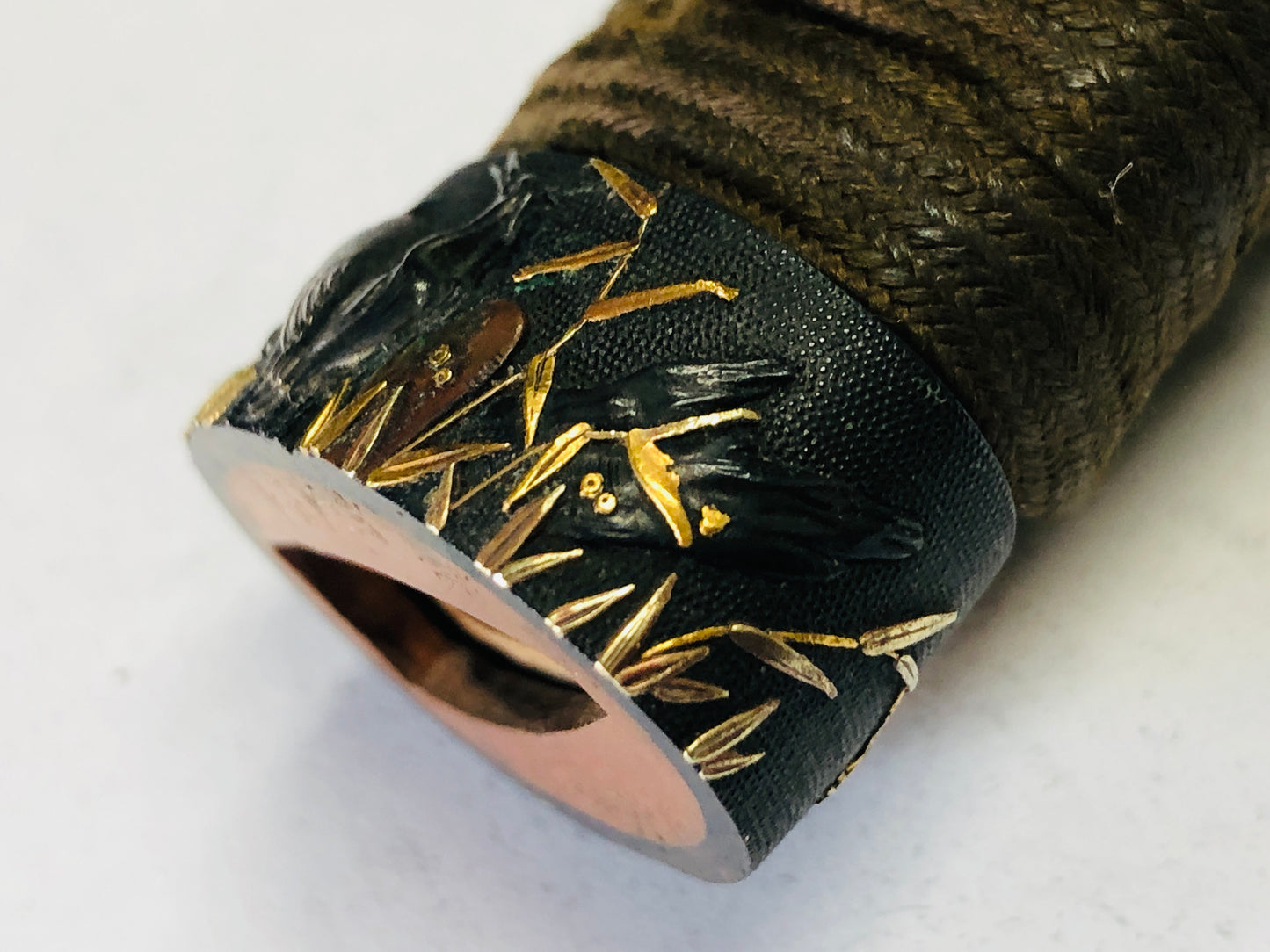 Y3714 TSUKA samurai sword Hilt Reed Heron signed edge Koshirae antique Katana