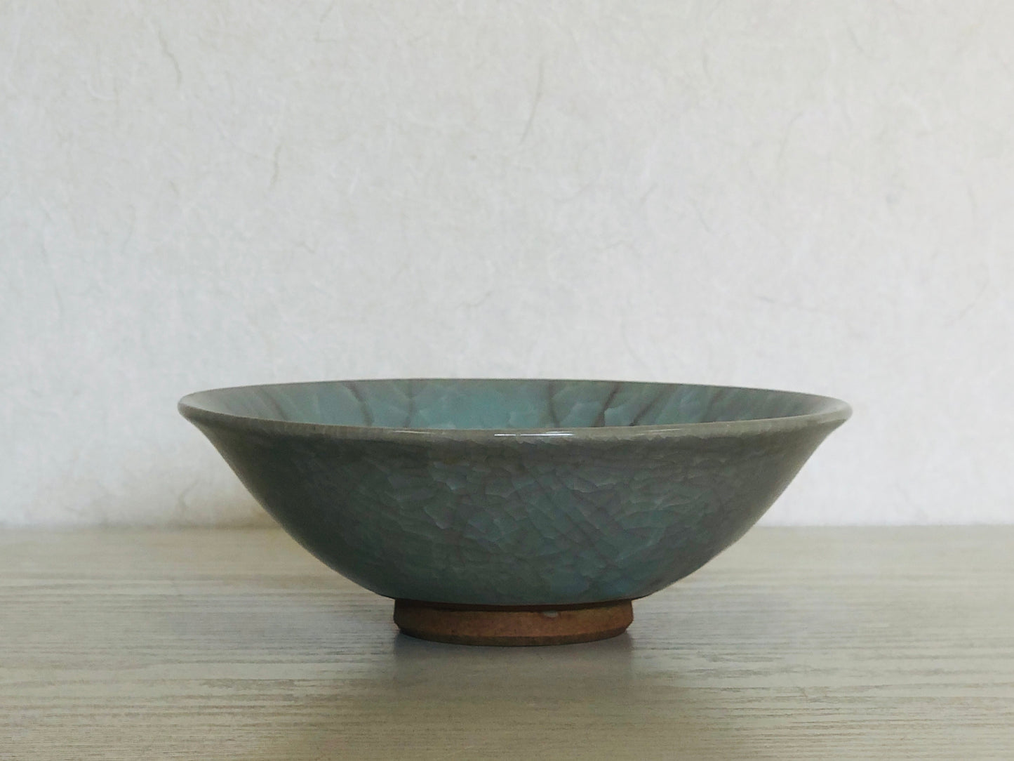 Y3739 CHAWAN Celadon flat signed Japan antique tea ceremony bowl cup pottery