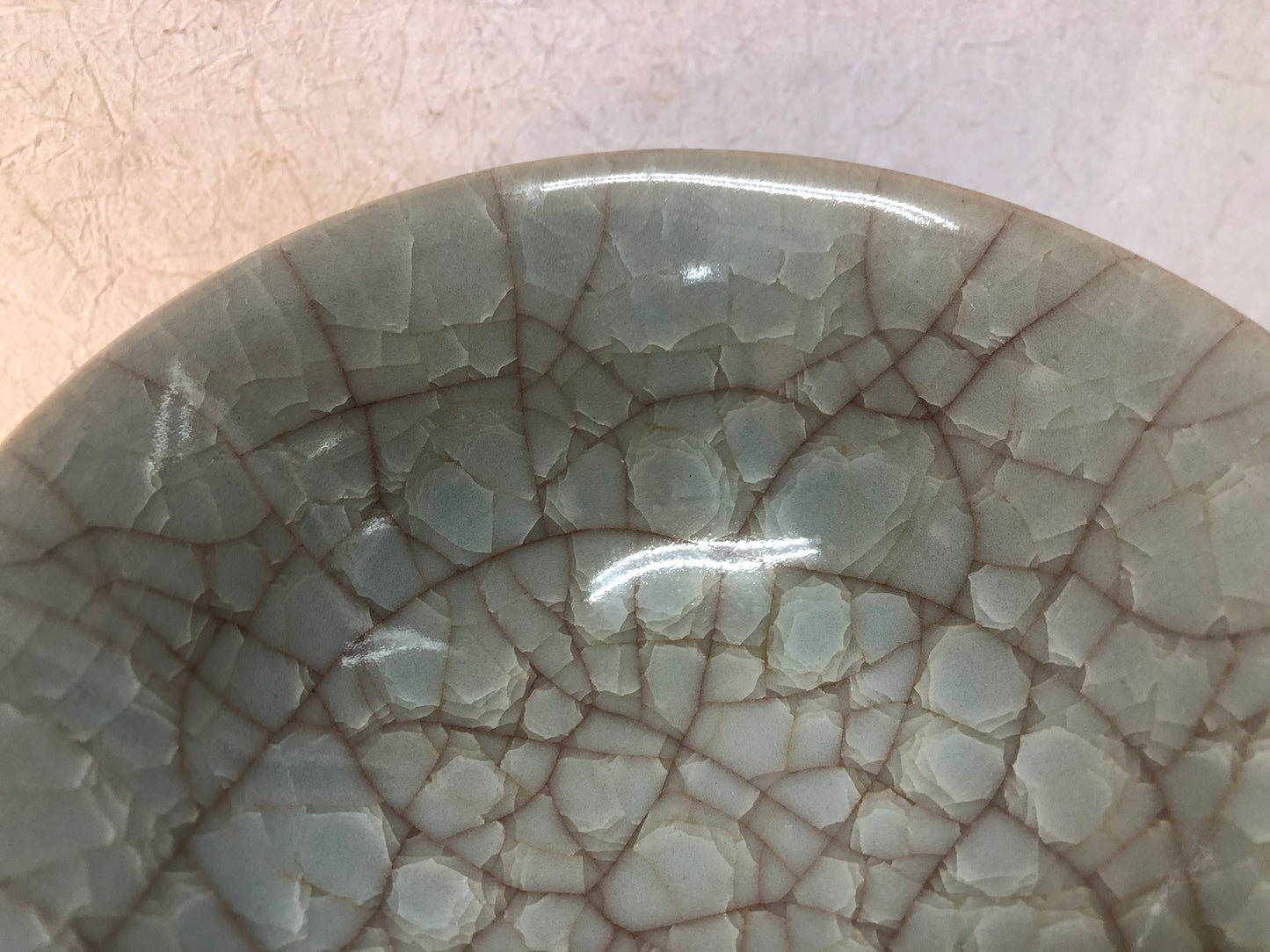 Y3739 CHAWAN Celadon flat signed Japan antique tea ceremony bowl cup pottery