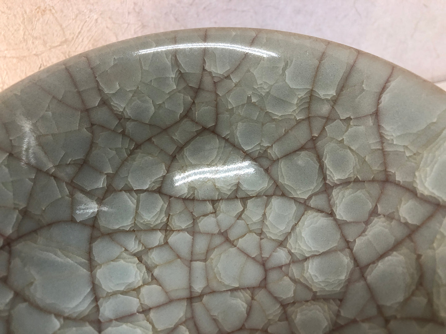 Y3739 CHAWAN Celadon flat signed Japan antique tea ceremony bowl cup pottery