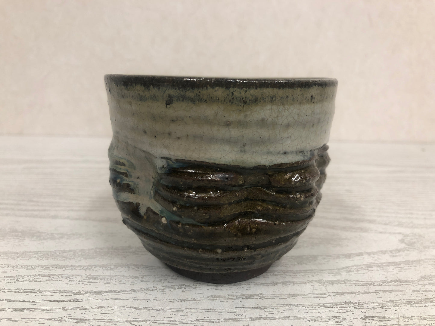 Y3749 CHAWAN Kyo-ware signed Japan antique tea ceremony bowl cup pottery