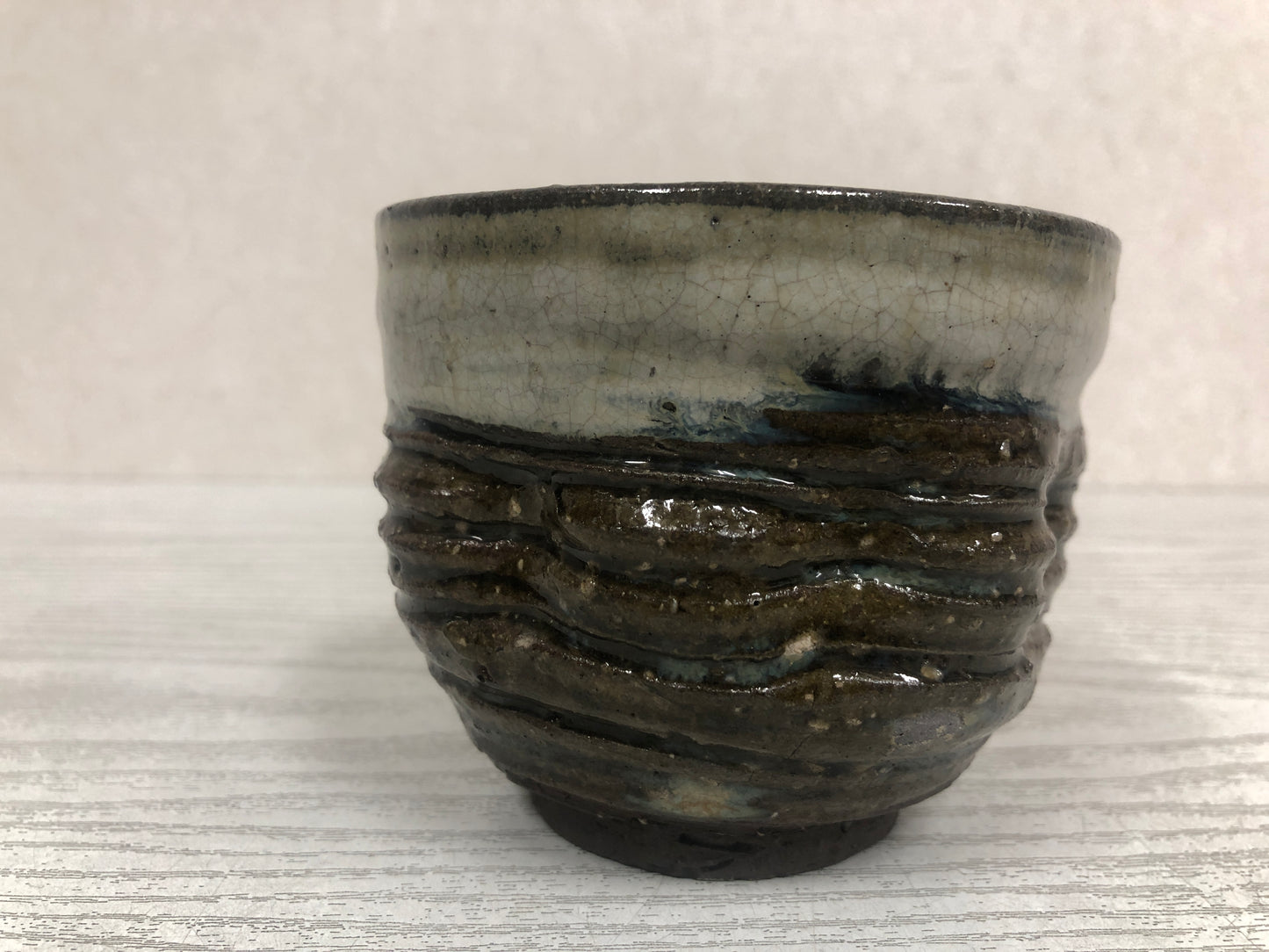 Y3749 CHAWAN Kyo-ware signed Japan antique tea ceremony bowl cup pottery