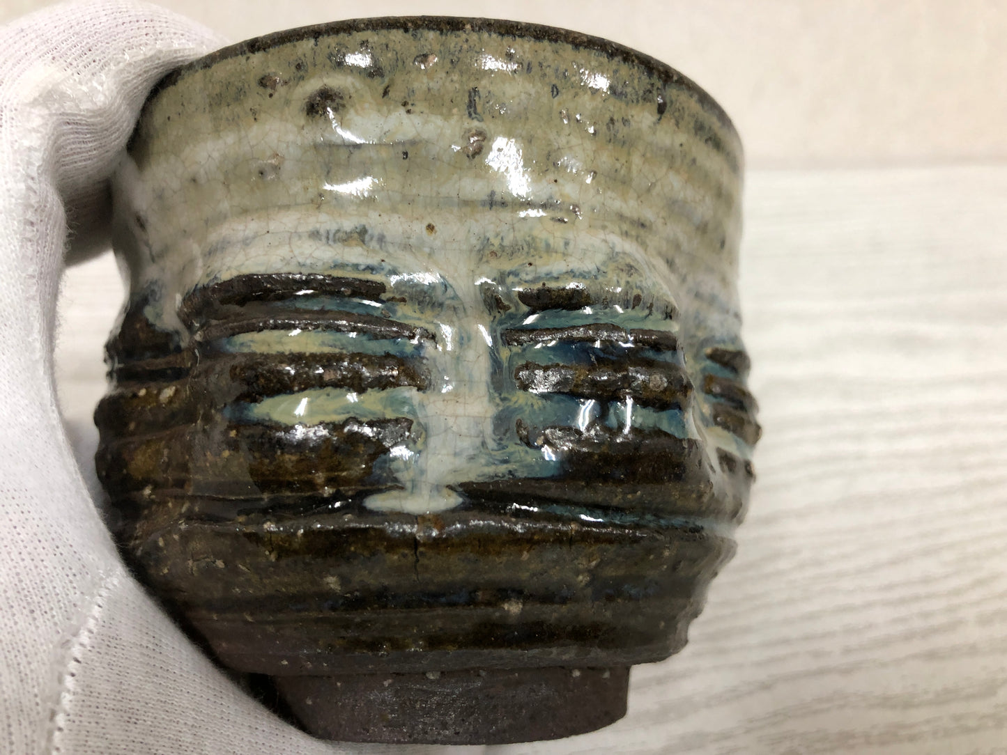 Y3749 CHAWAN Kyo-ware signed Japan antique tea ceremony bowl cup pottery