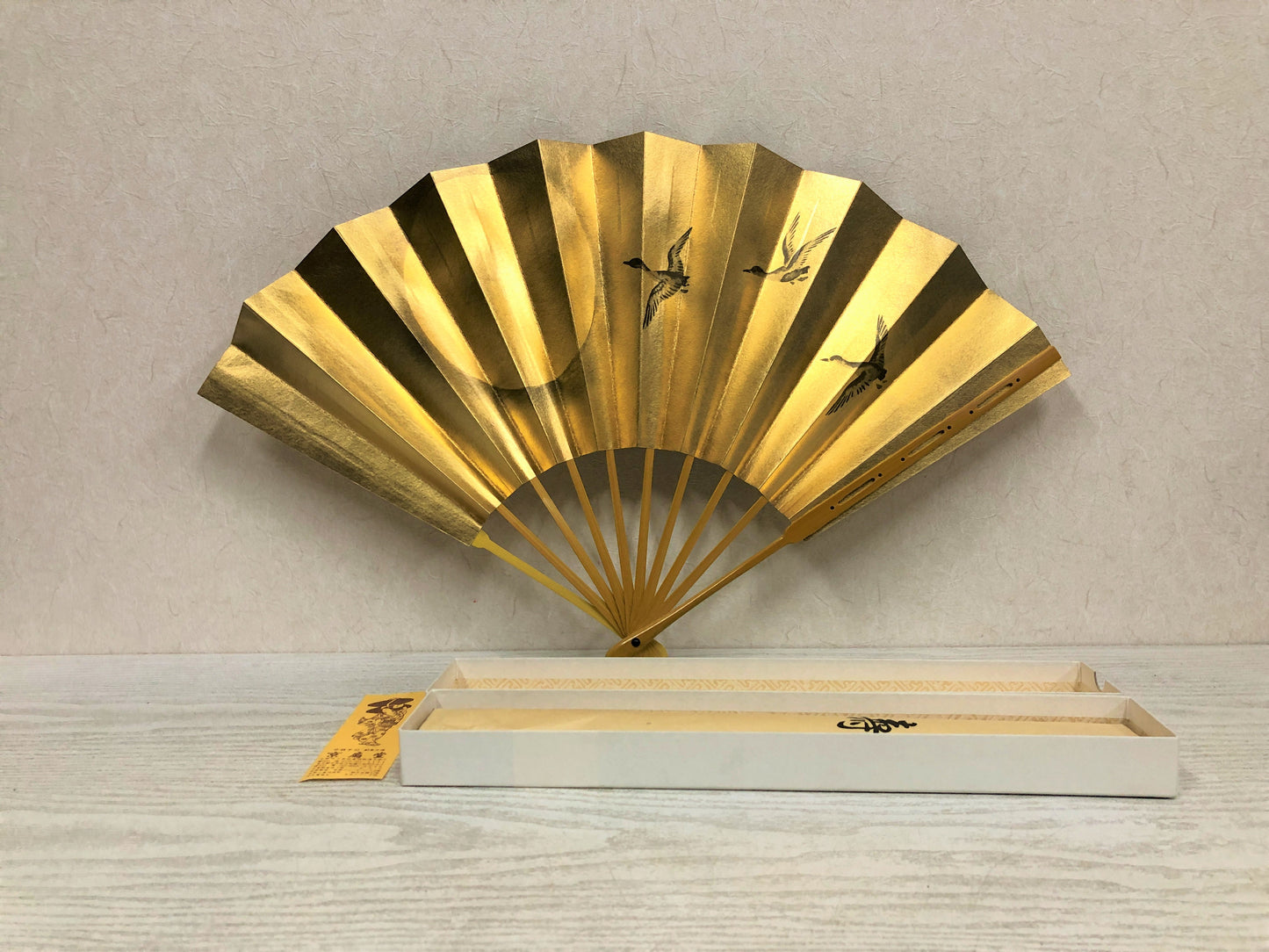 Y3756 SENSU Dancer's Fan moon bird flower box Japan antique vintage kimono