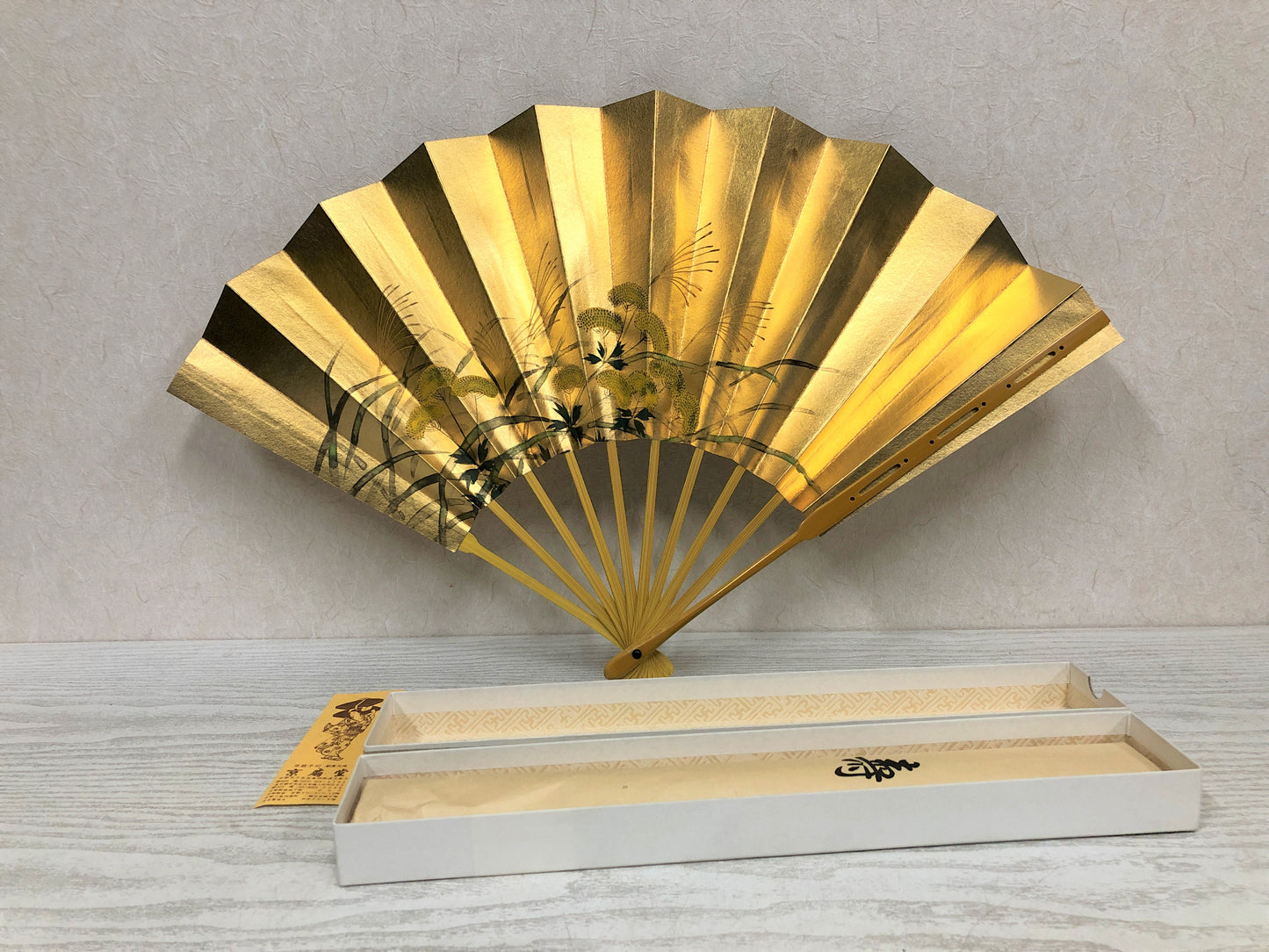 Y3756 SENSU Dancer's Fan moon bird flower box Japan antique vintage kimono