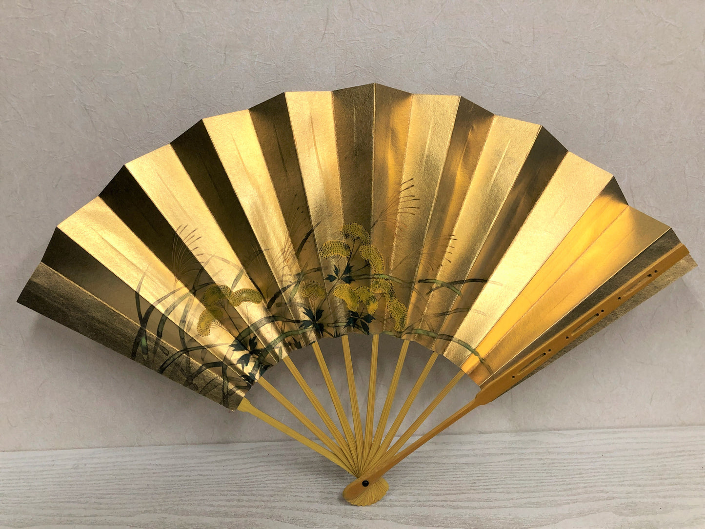 Y3756 SENSU Dancer's Fan moon bird flower box Japan antique vintage kimono