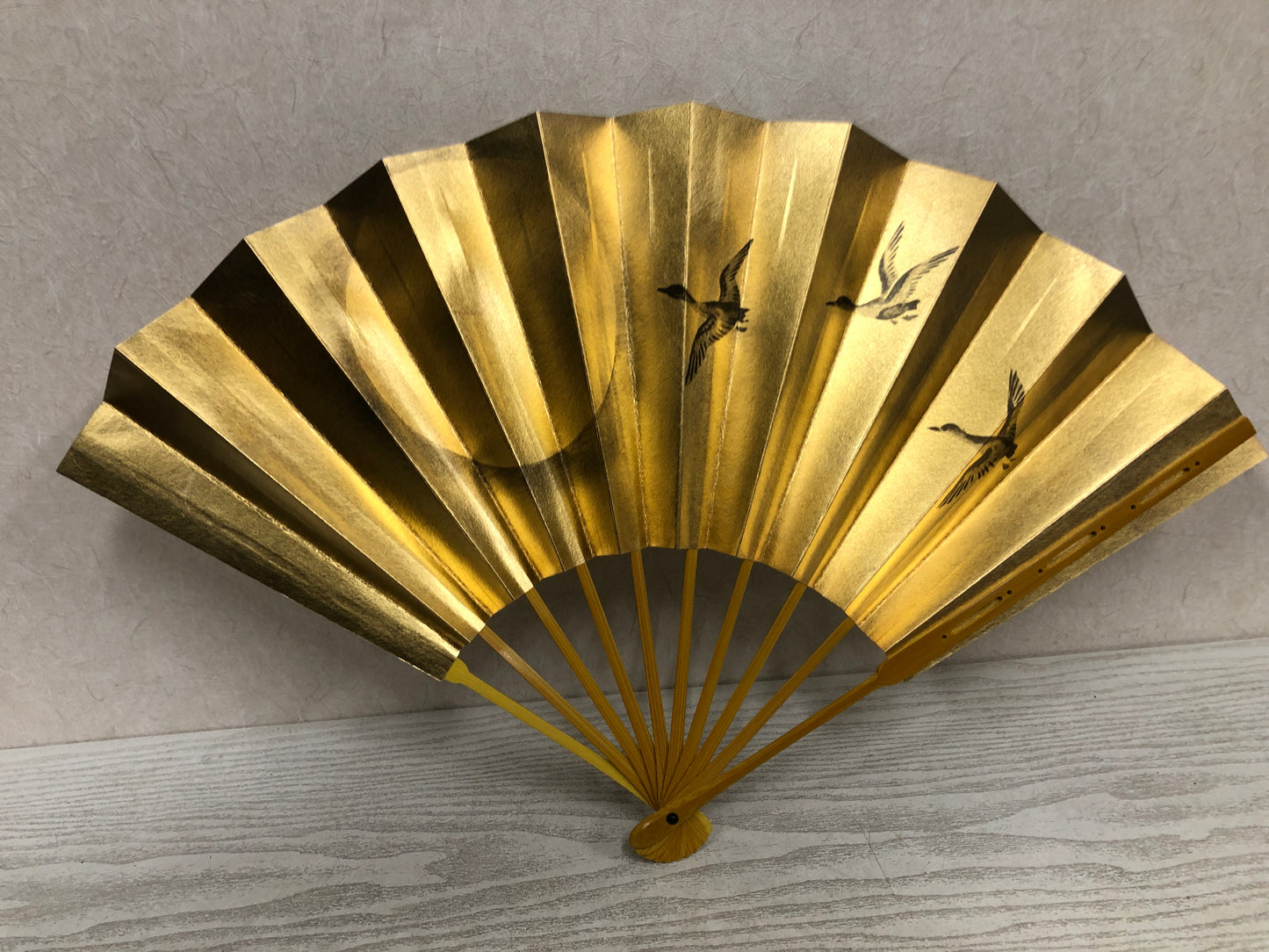 Y3756 SENSU Dancer's Fan moon bird flower box Japan antique vintage kimono