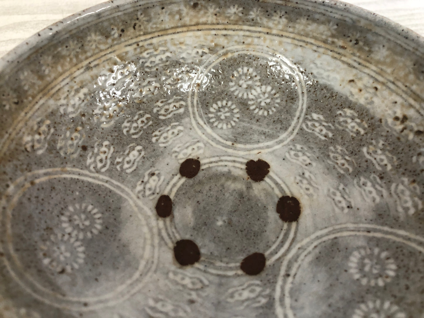 Y3774 CHAWAN Mishima signed box Rokubei Shimizu Japan antique tea ceremony bowl