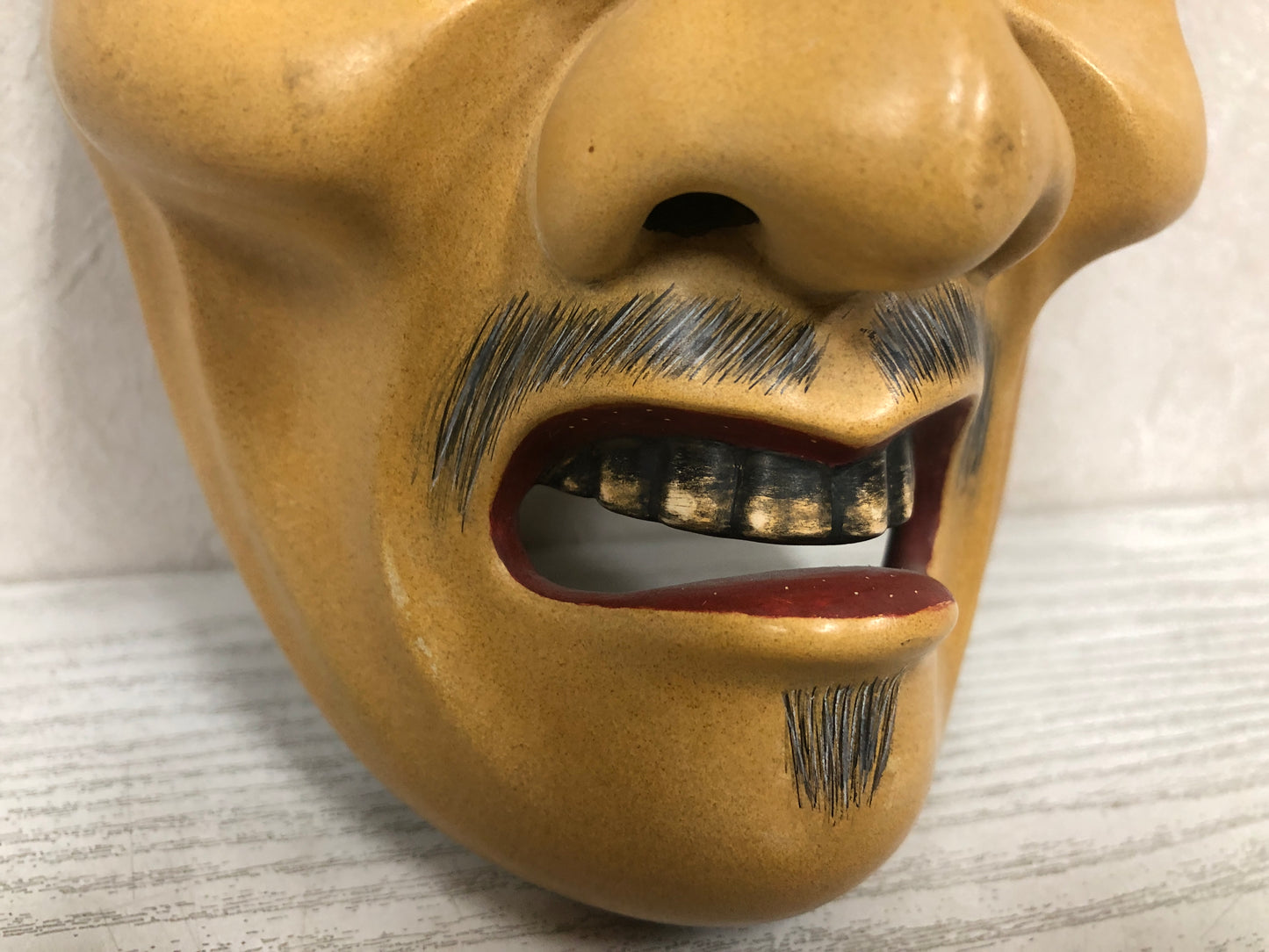 Y3796 NOH MASK wood carving Man signed Japan antique omen vintage dance drama