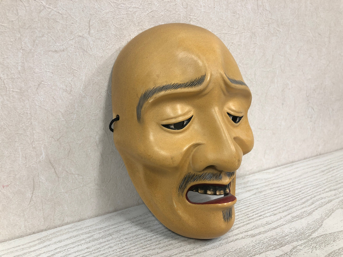 Y3796 NOH MASK wood carving Man signed Japan antique omen vintage dance drama