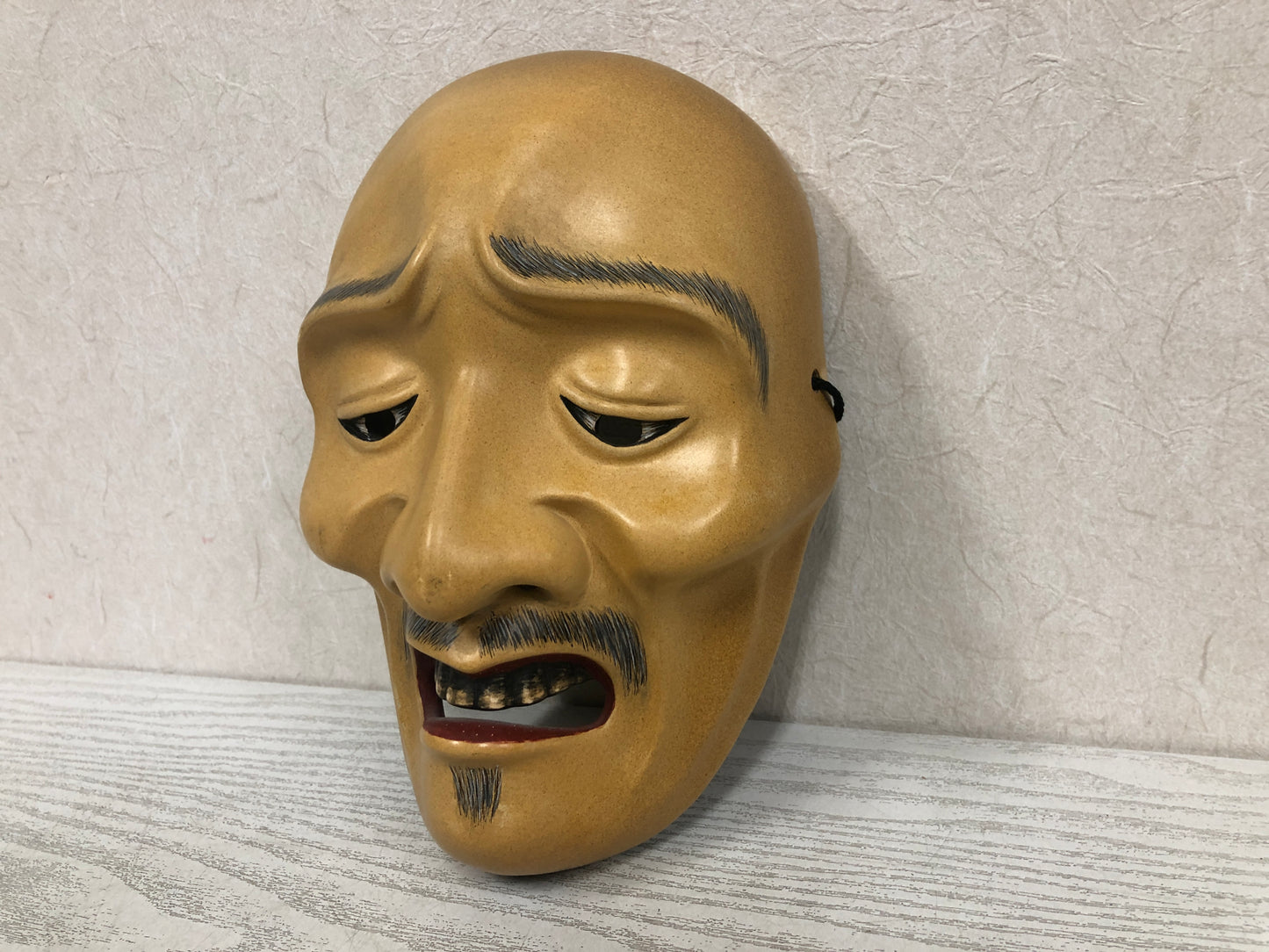 Y3796 NOH MASK wood carving Man signed Japan antique omen vintage dance drama