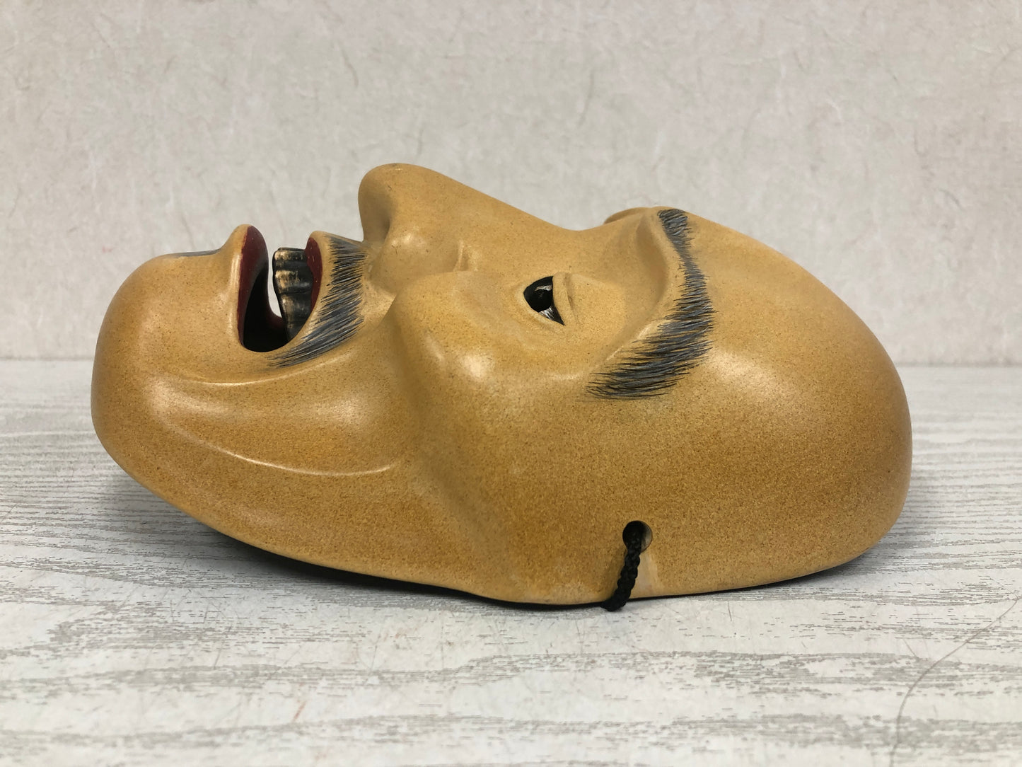 Y3796 NOH MASK wood carving Man signed Japan antique omen vintage dance drama
