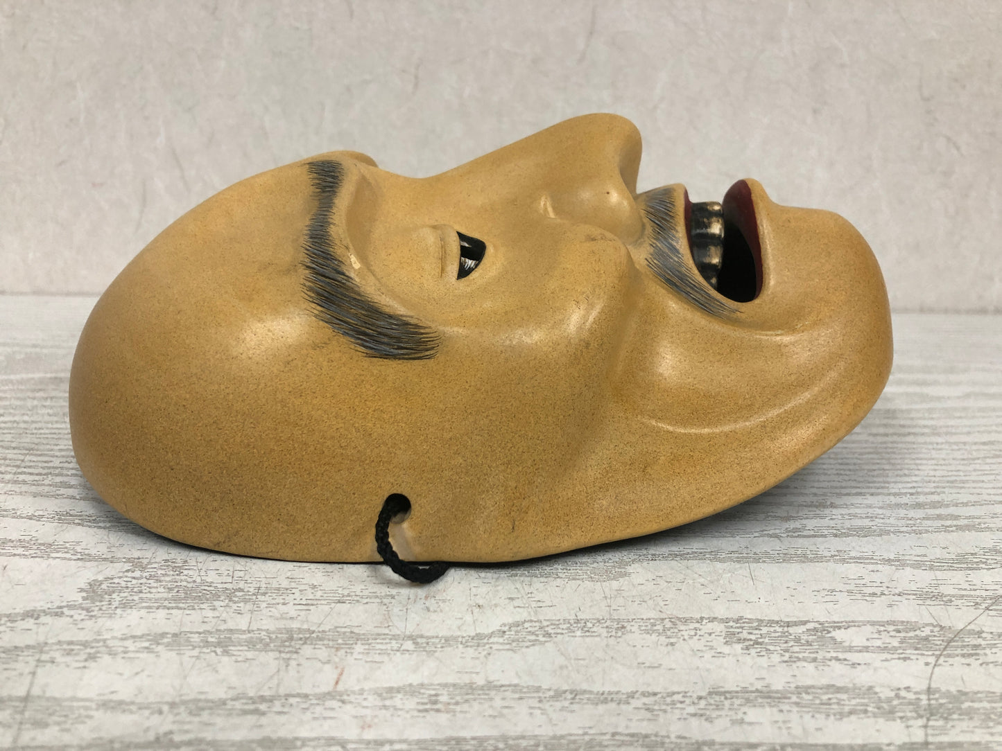 Y3796 NOH MASK wood carving Man signed Japan antique omen vintage dance drama