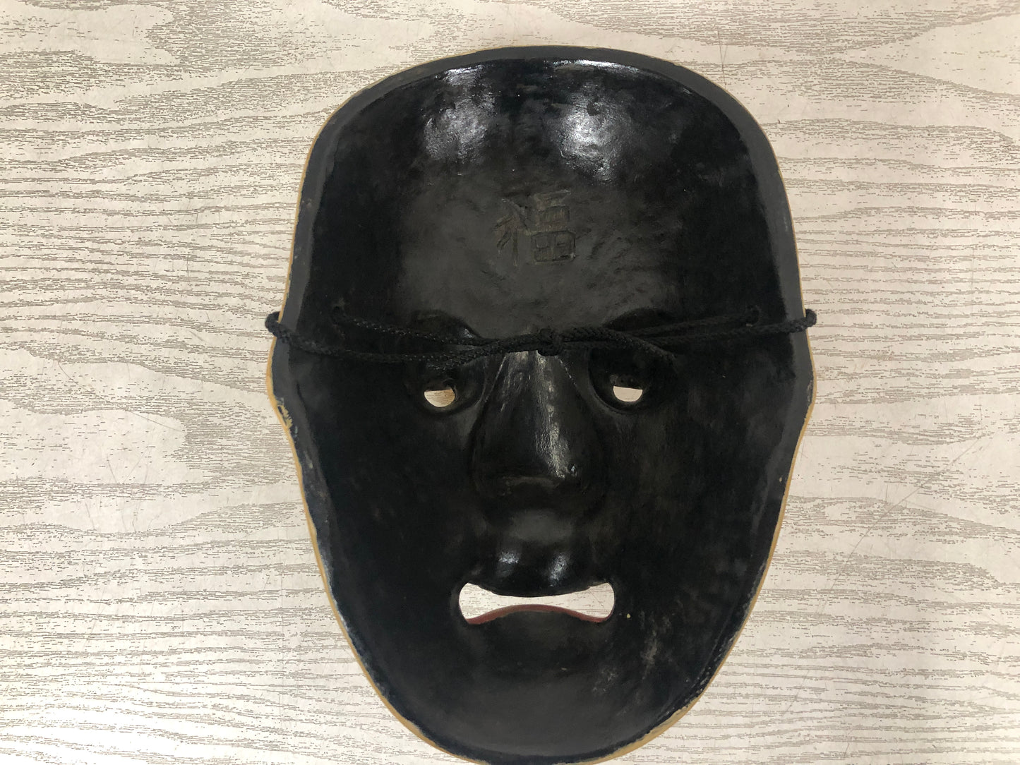 Y3796 NOH MASK wood carving Man signed Japan antique omen vintage dance drama