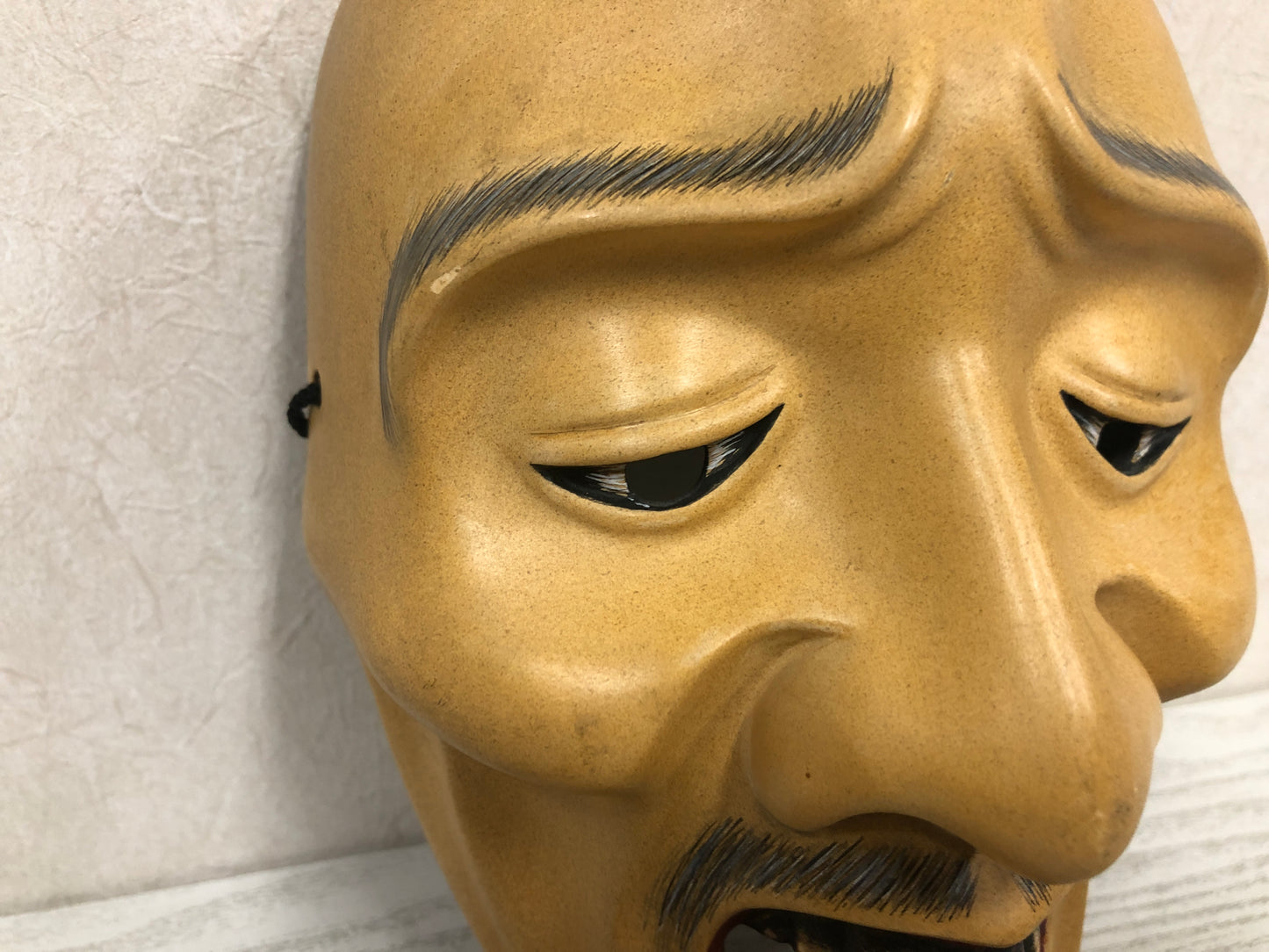 Y3796 NOH MASK wood carving Man signed Japan antique omen vintage dance drama