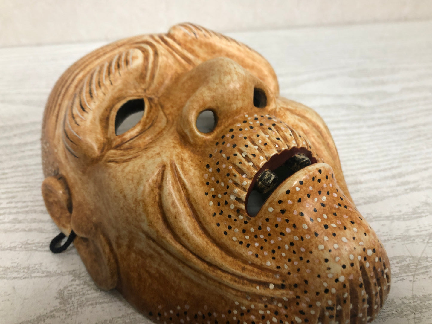 Y3797 NOH MASK wood carving Old man signed Japan antique vintage dance drama