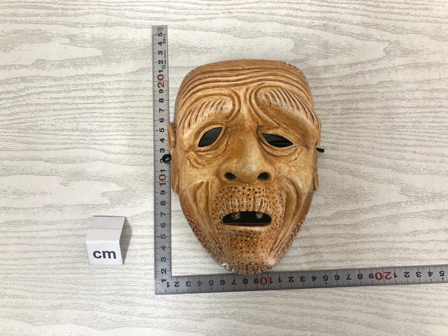 Y3797 NOH MASK wood carving Old man signed Japan antique vintage dance drama