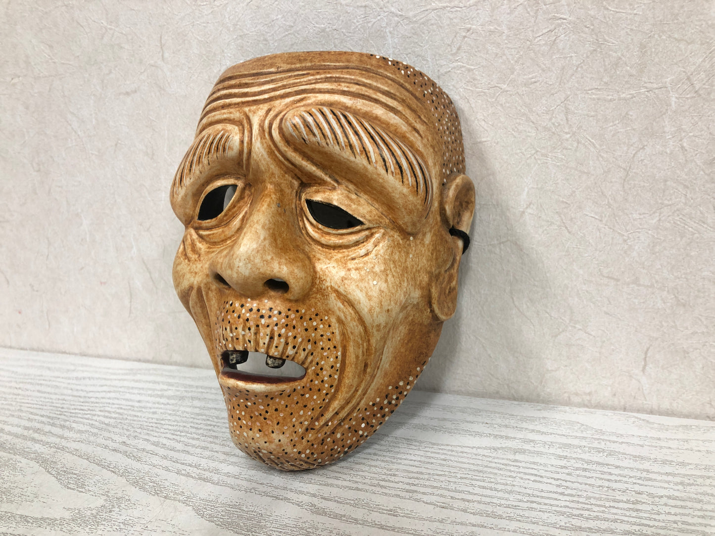Y3797 NOH MASK wood carving Old man signed Japan antique vintage dance drama